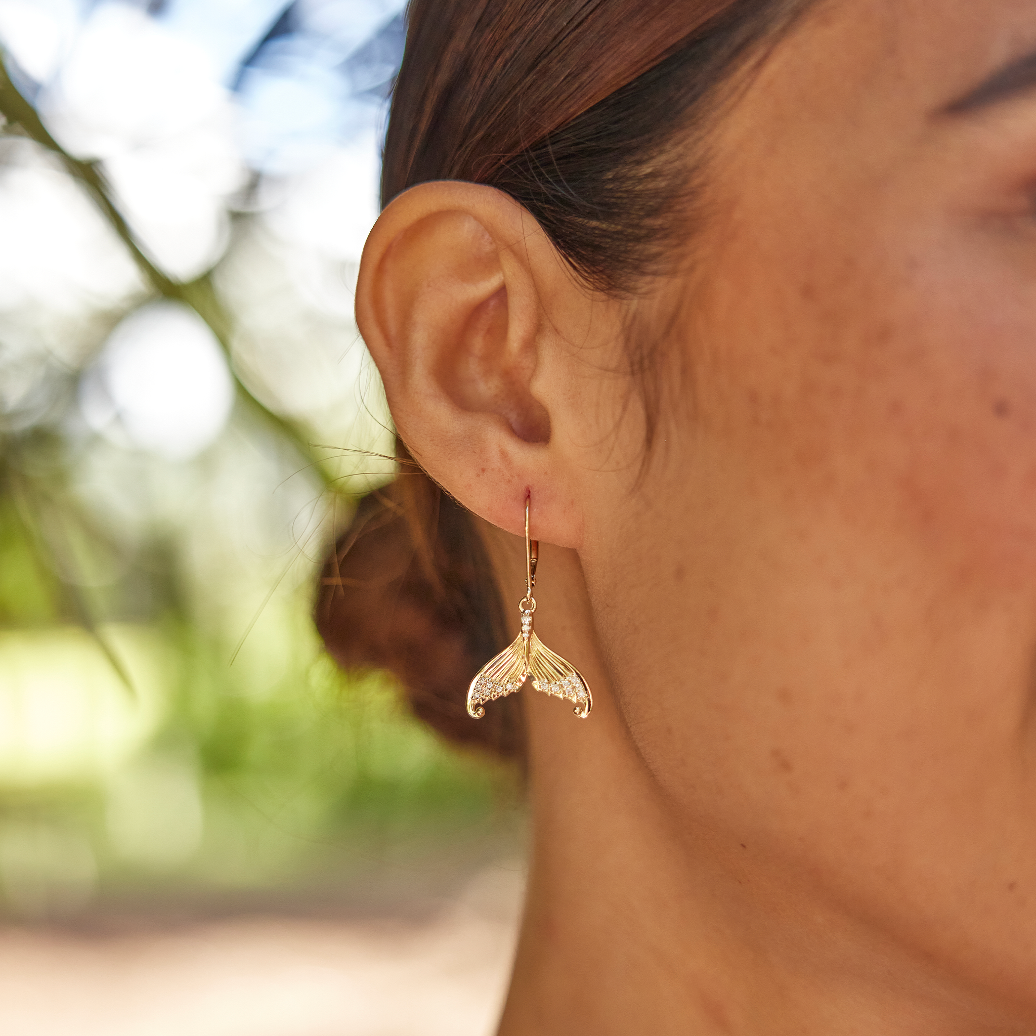 Moon Mermaid Tail Earrings in Gold with Diamonds - 31mm