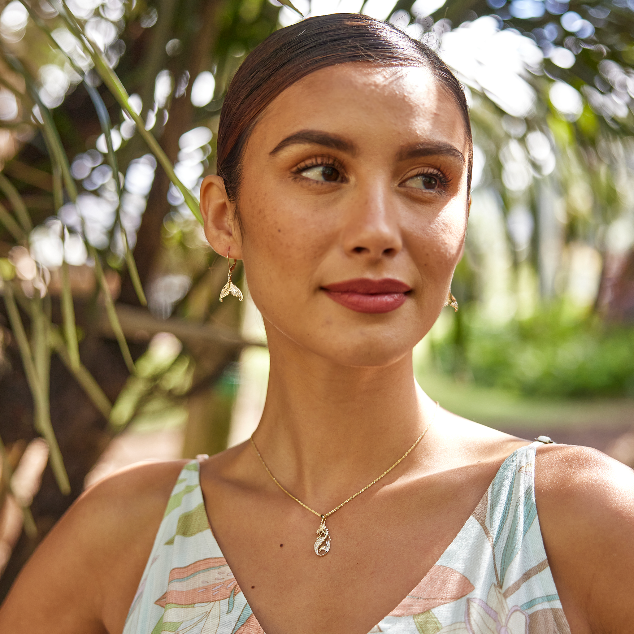 Moon Mermaid Tail Earrings in Gold with Diamonds - 31mm