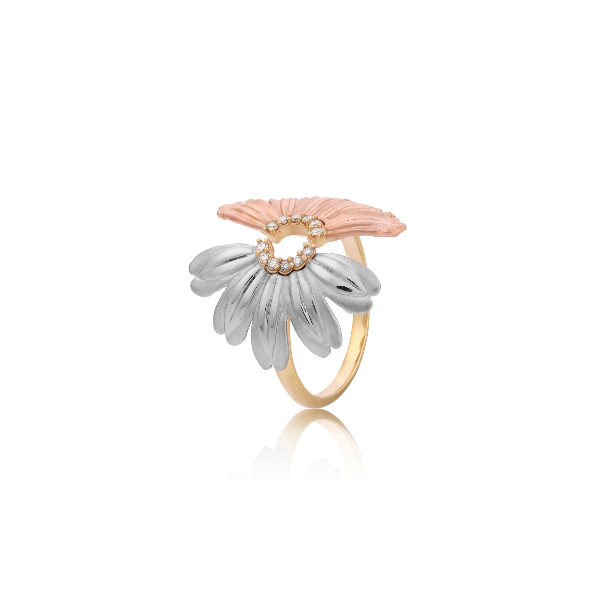 Beach & Mountain Naupaka Ring in Tri Color Gold with Diamonds