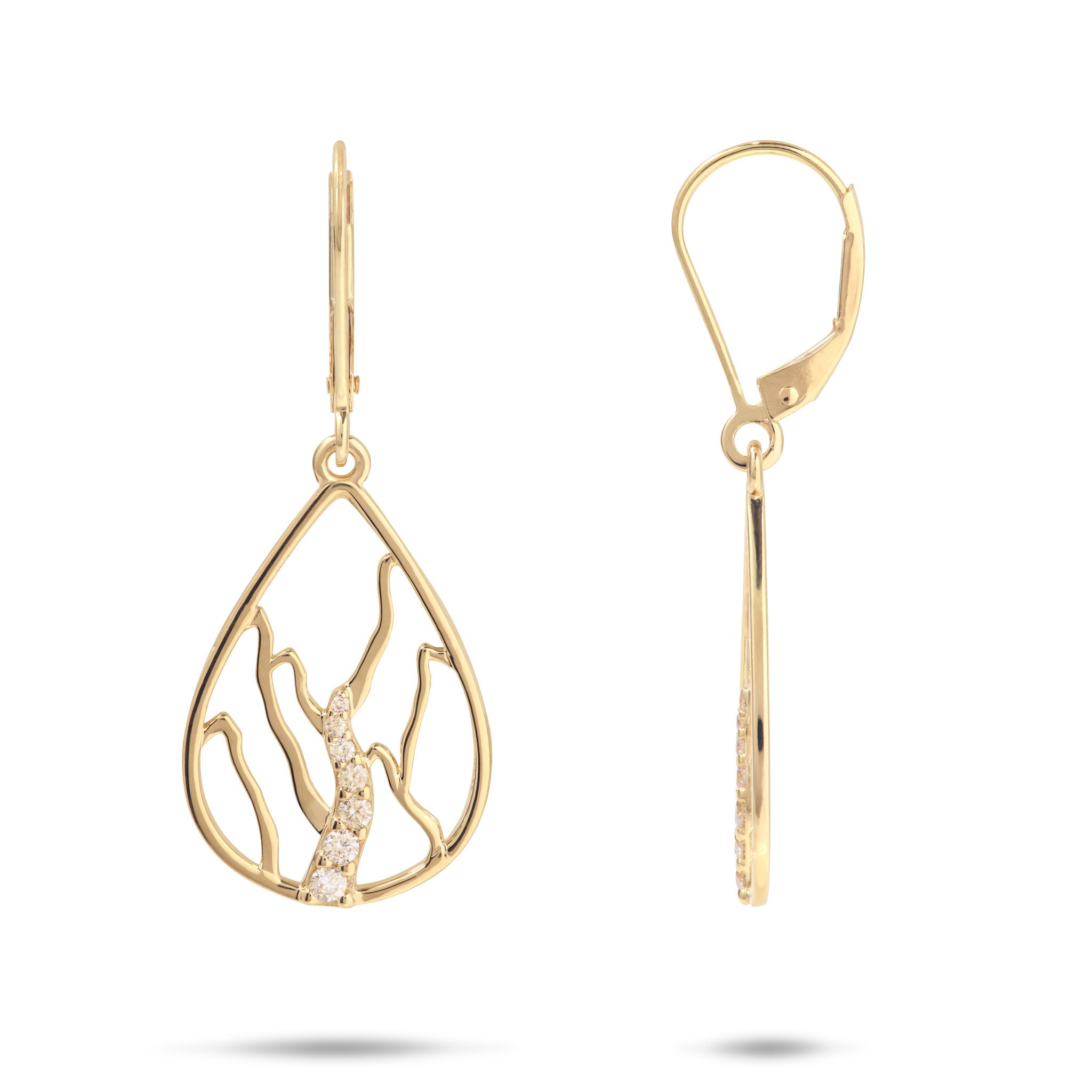 Koʻolau Waterfall Earrings in Gold with Diamonds - 21mm