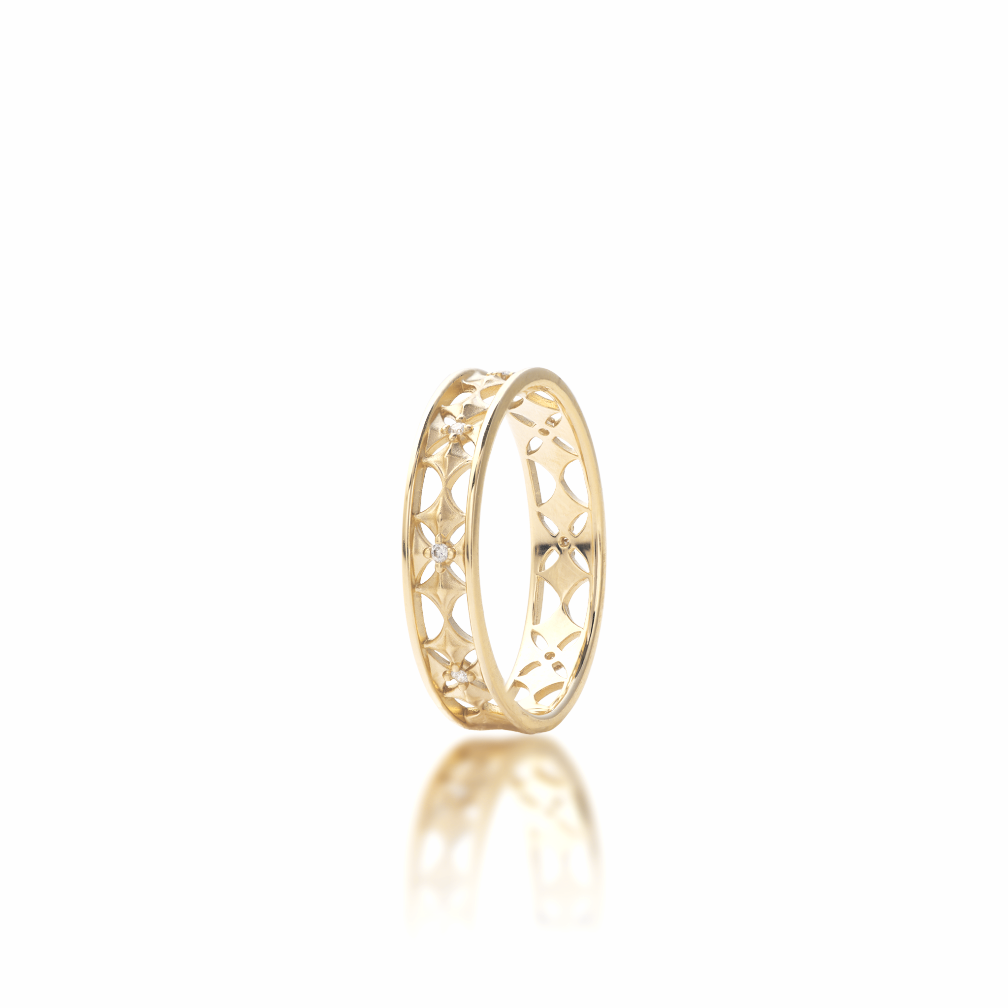 Hawaiian Quilted Star Ring in Gold with Diamond - 4.5mm