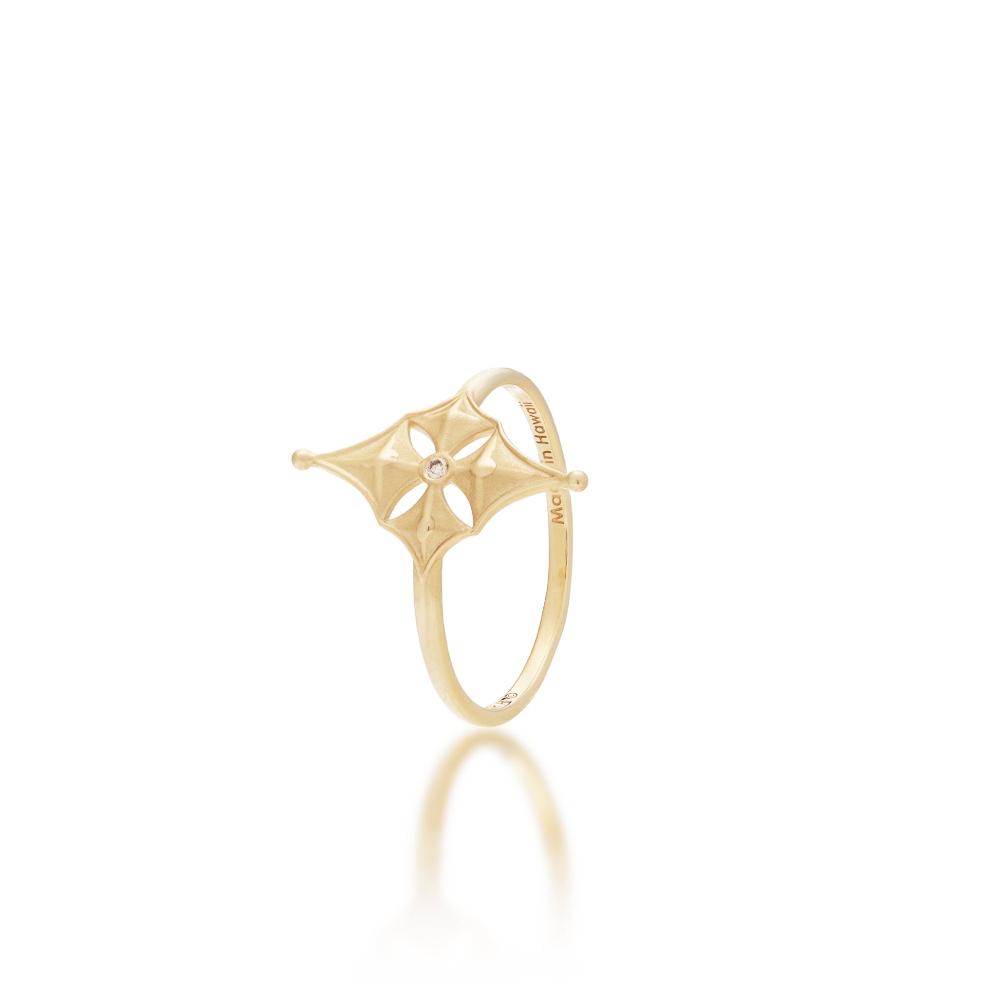 Hawaiian Quilted Star Ring in Gold with Diamond - 16mm