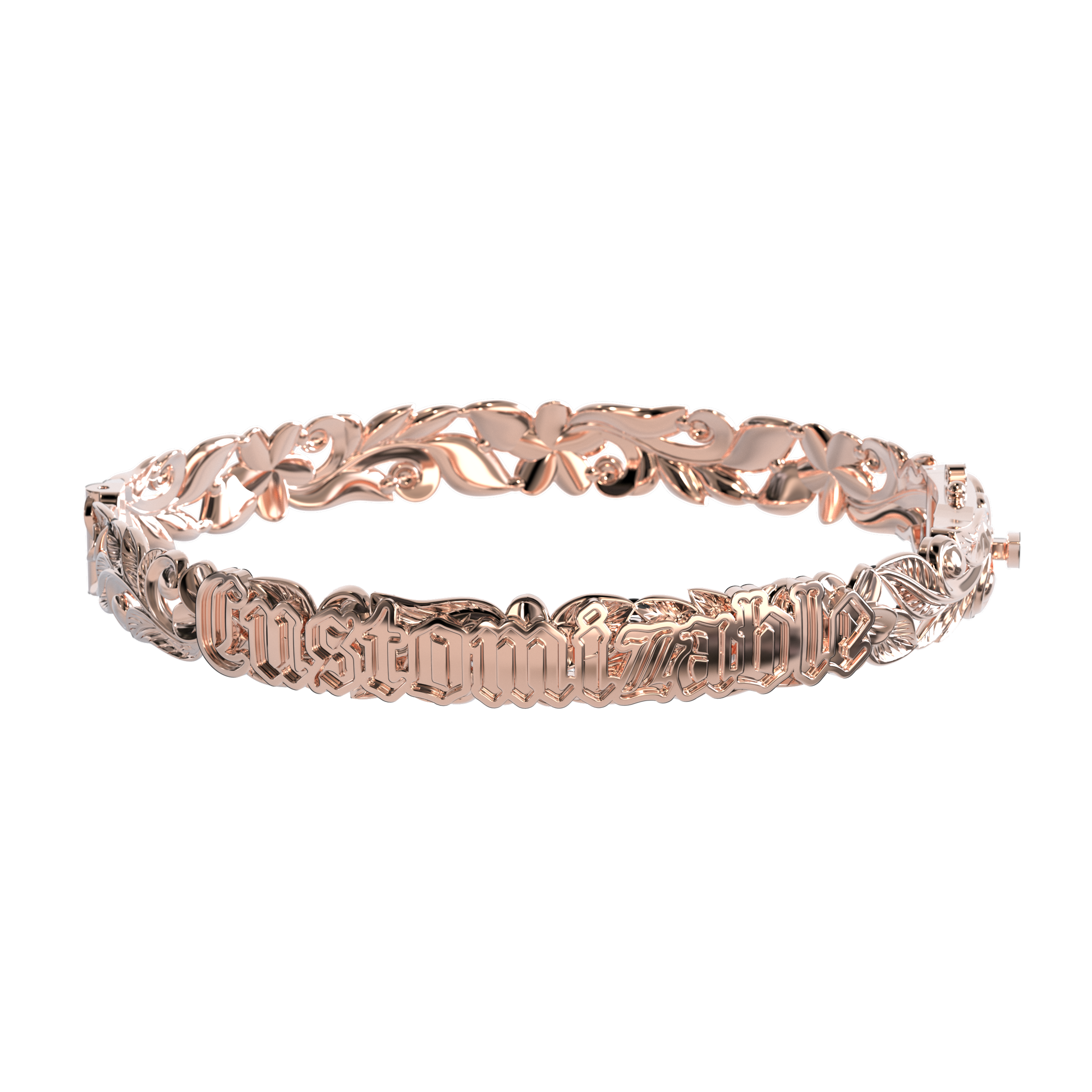 8mm Customizable Hawaiian Hinge Bracelet with Raised Lettering in Rose Gold