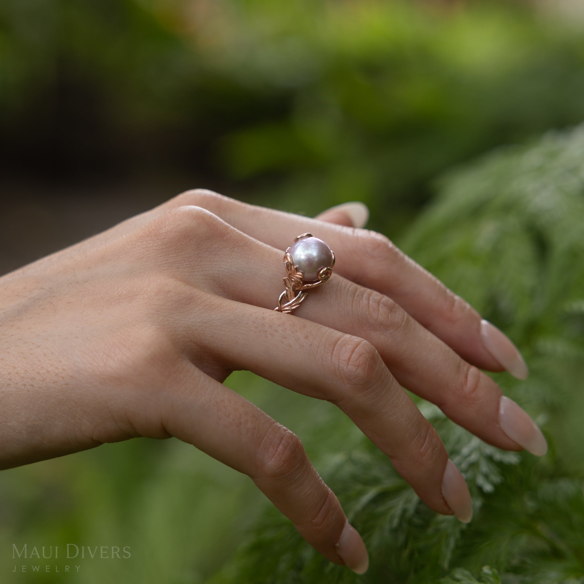 Living Heirloom Lilac Freshwater Pearl Ring in Rose Gold with Diamonds - 11-12mm