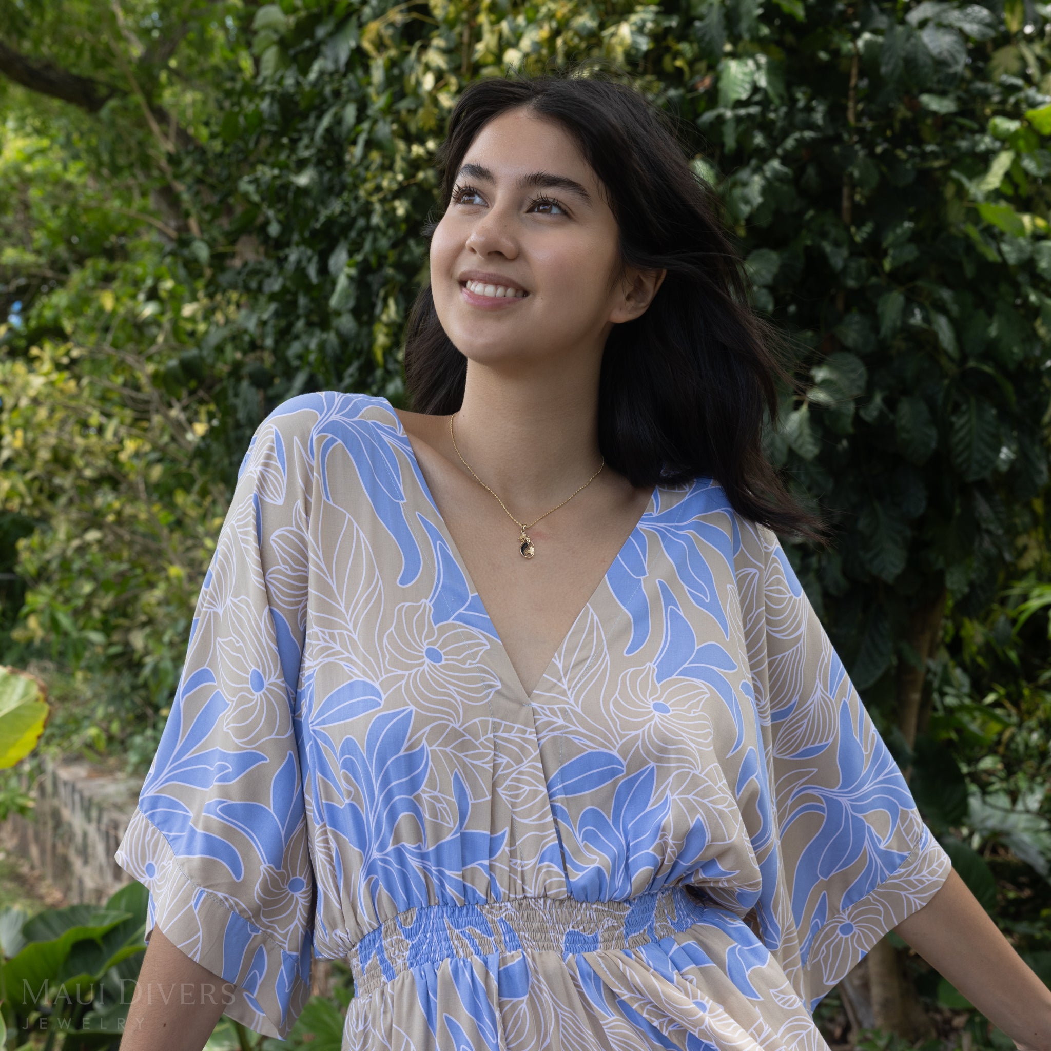 Sealife Mermaid Black Coral Pendant in Gold with Diamonds - 24mm