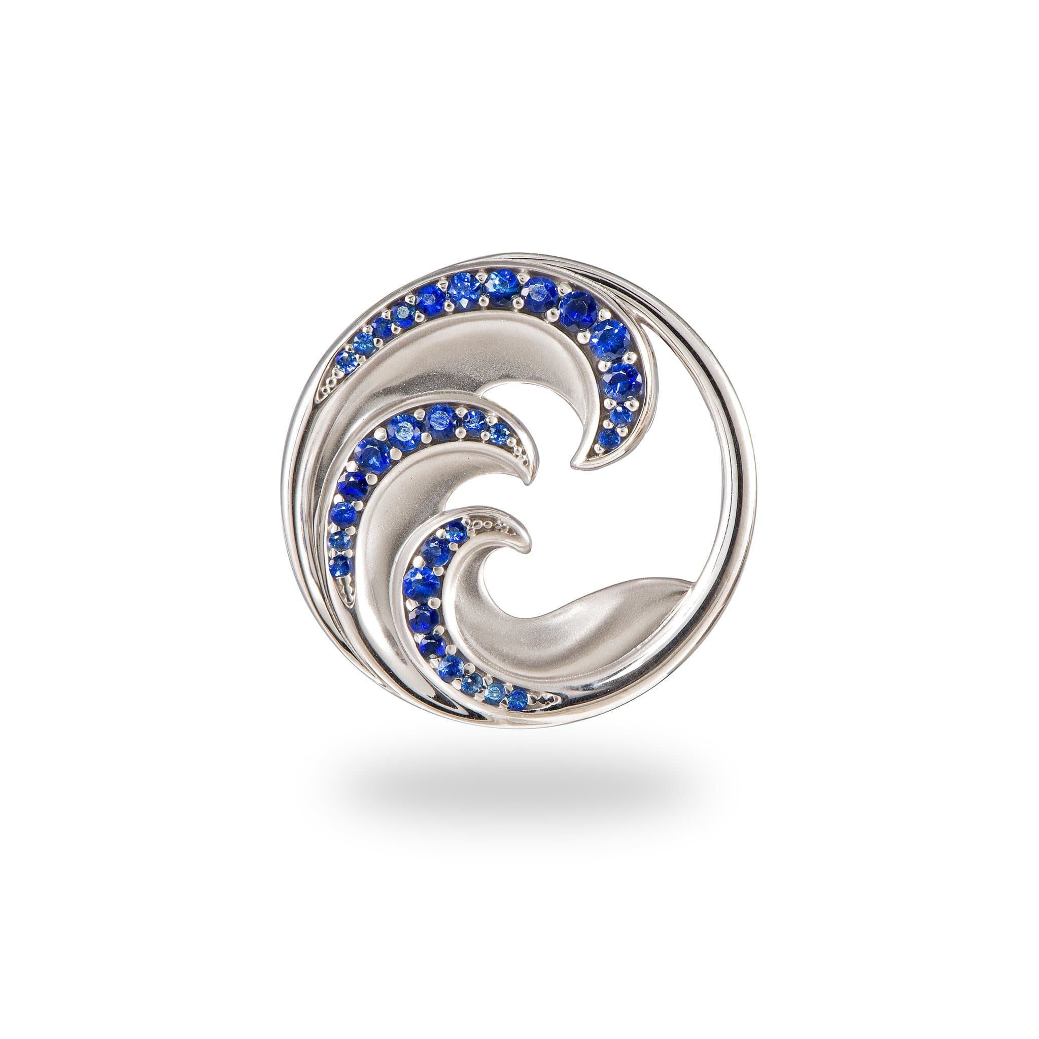 Nalu Pendant in White Gold with Blue Sapphires - 24mm-Maui Divers Jewelry