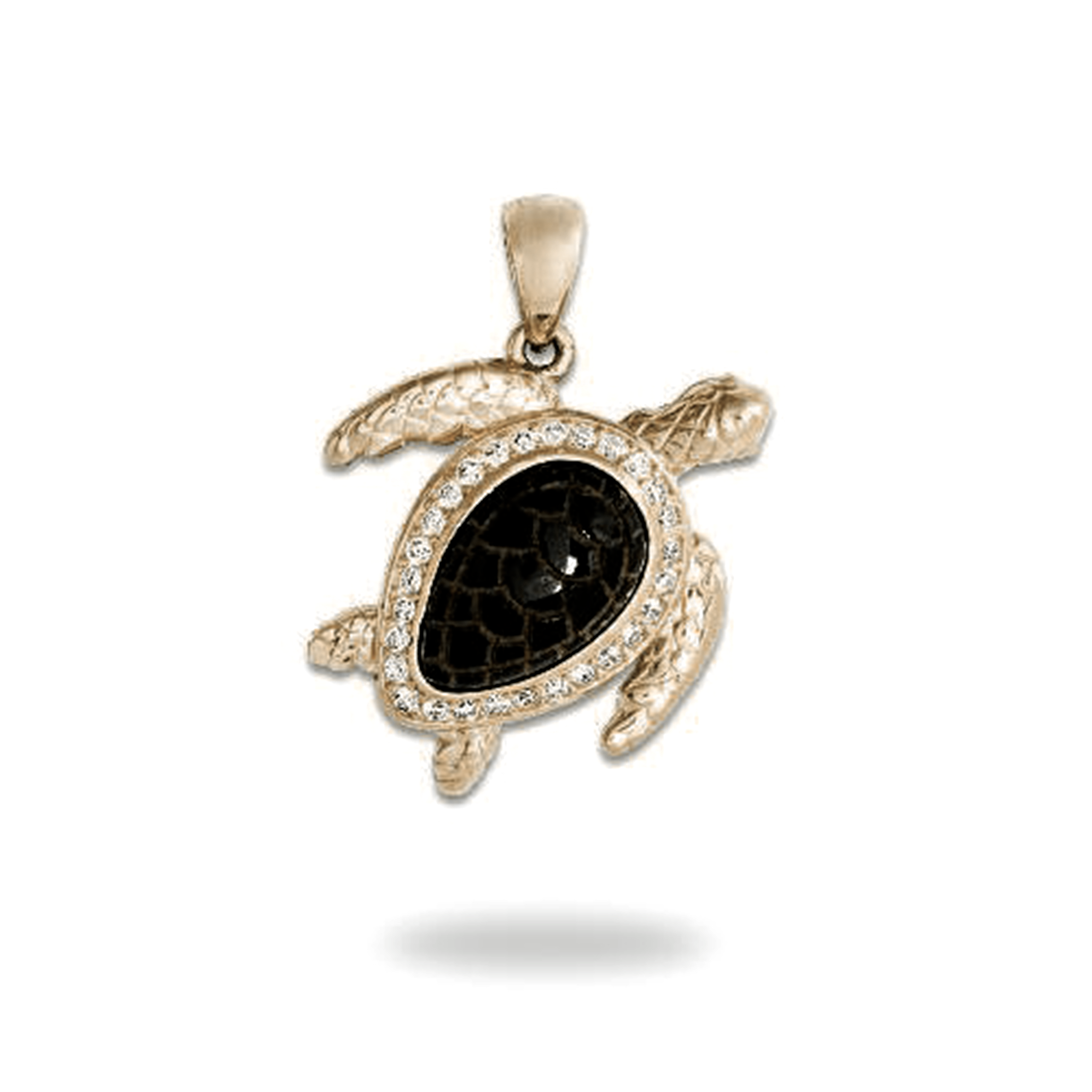 Honu Black Coral Pendant in Gold with Diamonds - 18mm