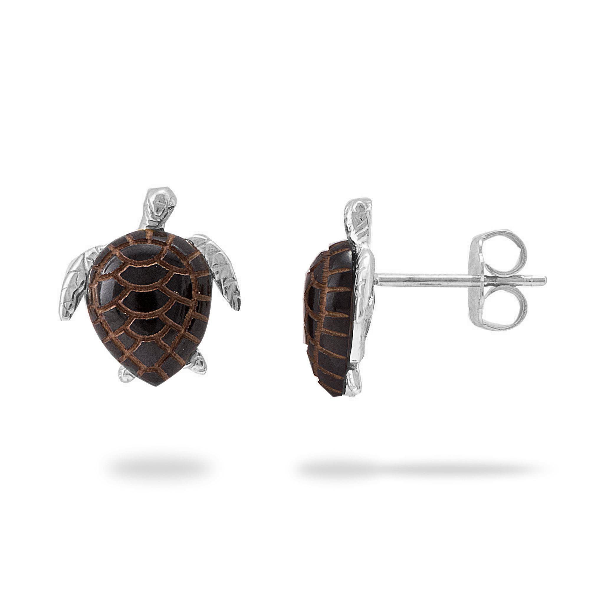Honu Black Coral Earrings in White Gold - 12mm-Maui Divers Jewelry