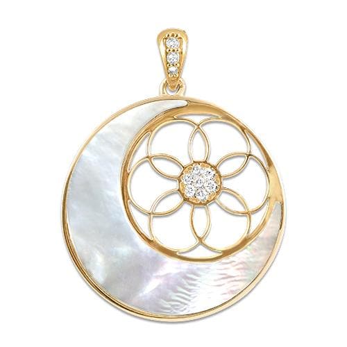 colour Blossom sun pendant, pink gold and grey mother-of-pearl