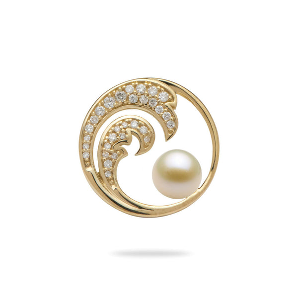 Nalu Pick A Pearl Pendant with Diamonds in 14K Yellow Gold with White Pearl - Maui Divers Jewelry