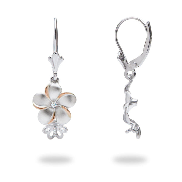 Pick-a-Pearl Plumeria Earrings in Sterling Silver with Cubic Zirconia-Maui Divers Jewelry