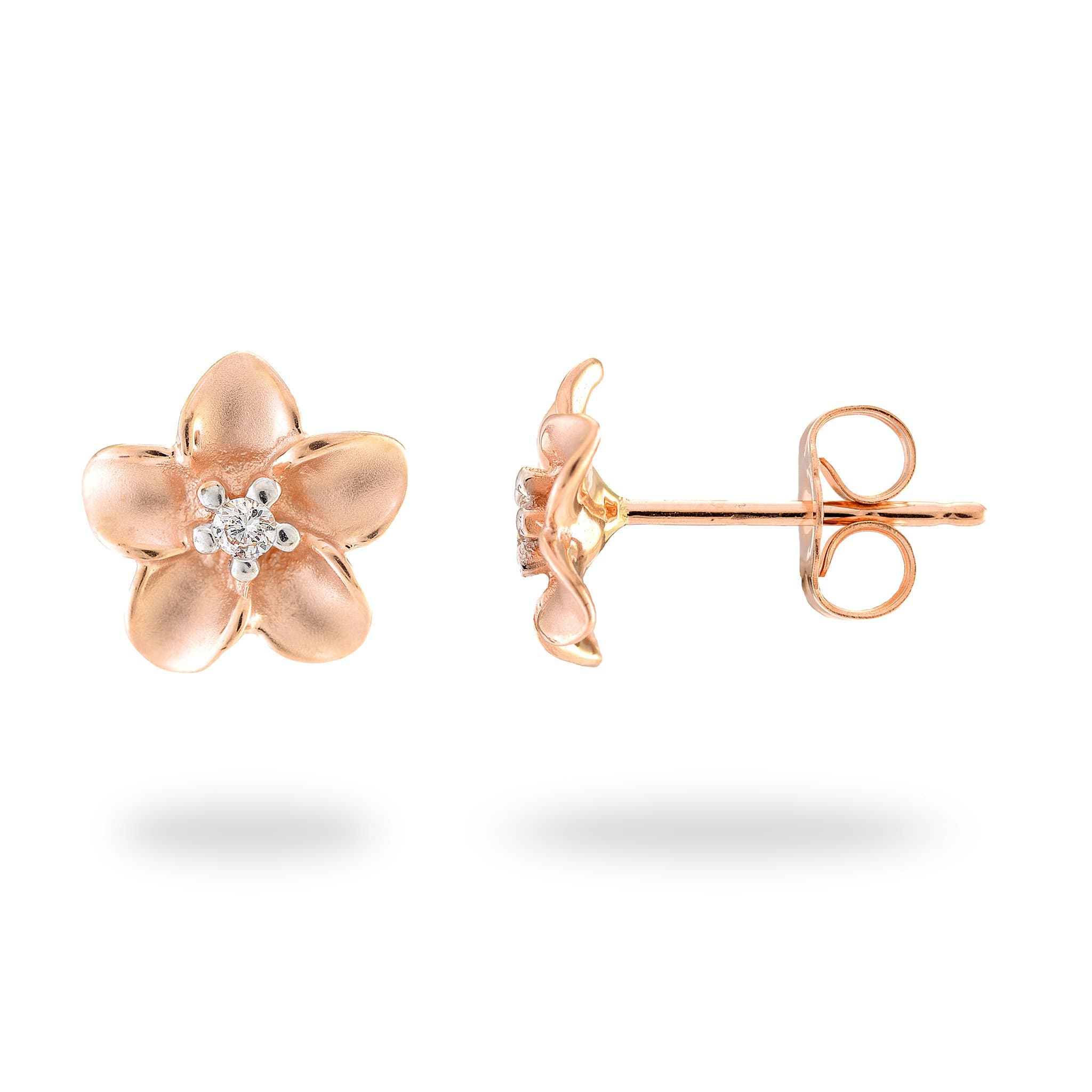 Plumeria Earrings in Rose Gold with Diamonds - 9mm – Maui Divers Jewelry