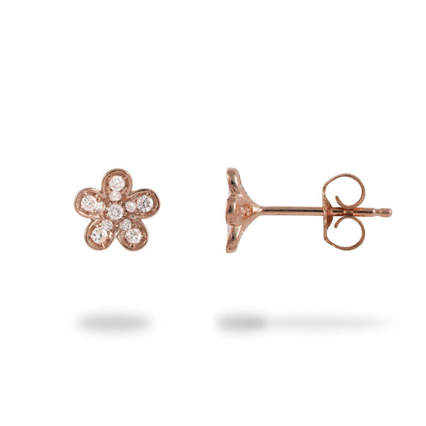Plumeria Earrings in Rose Gold with Diamonds - 7mm-Maui Divers Jewelry