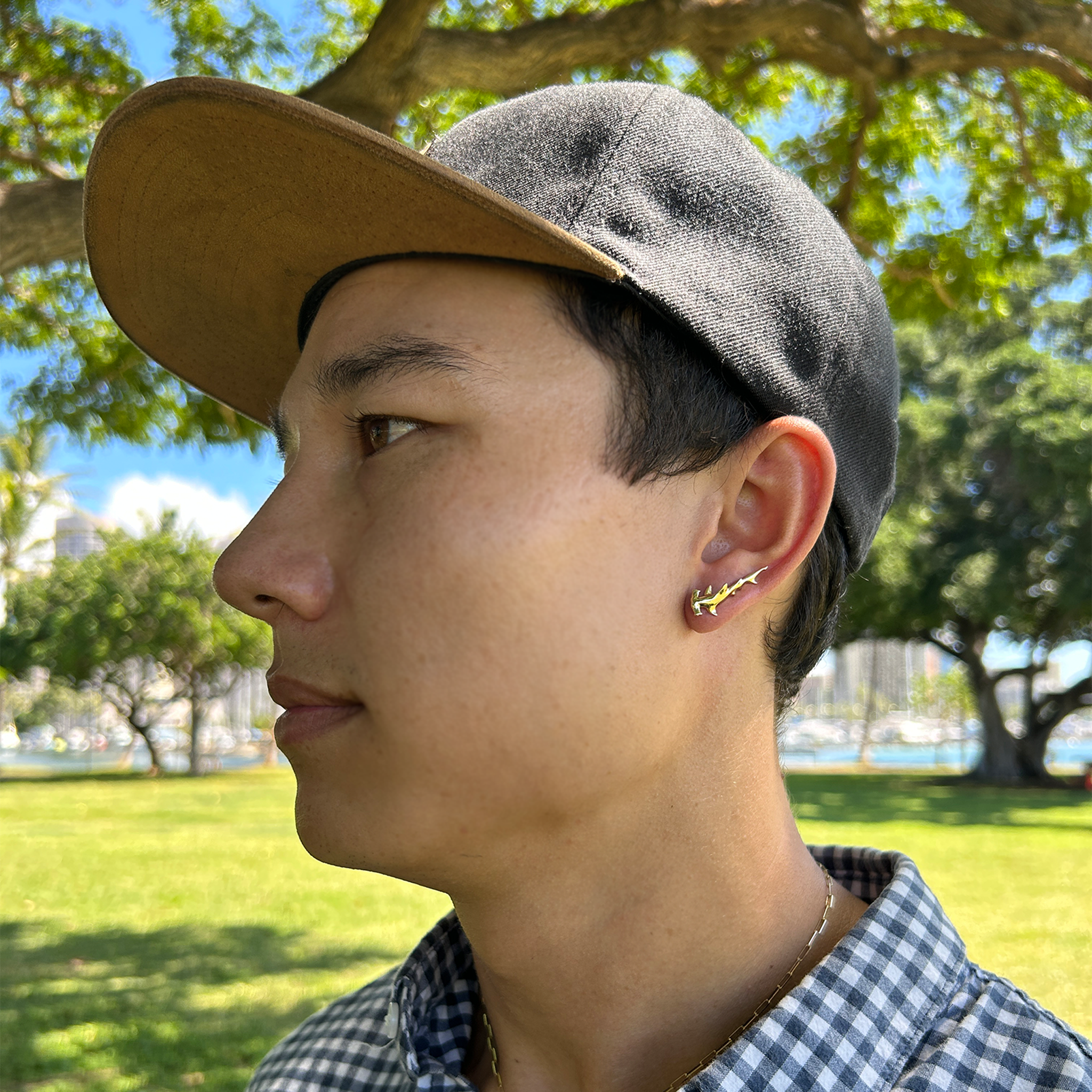 Hammerhead Shark Climber Earrings in Gold - 26mm