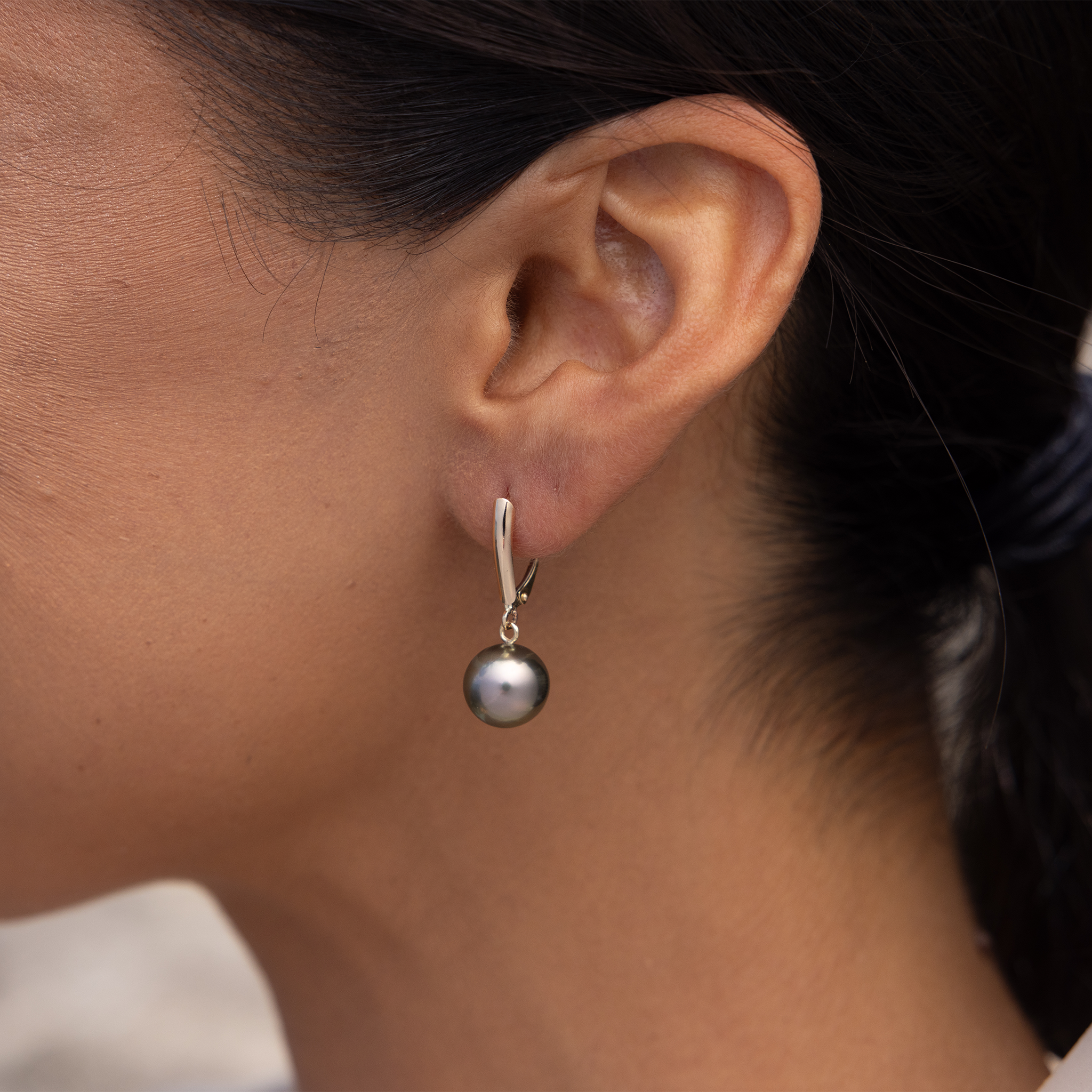 タヒチ黒真珠 イヤリング ゴールド - 9-10mm