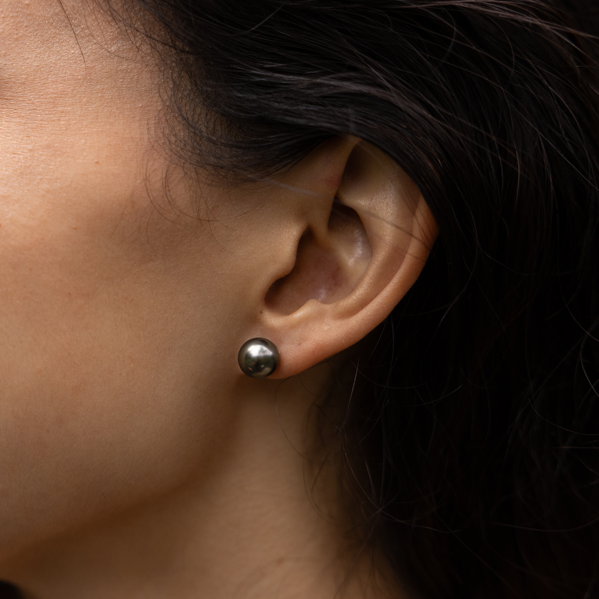 タヒチ黒真珠 イヤリング ゴールド - 9-10mm