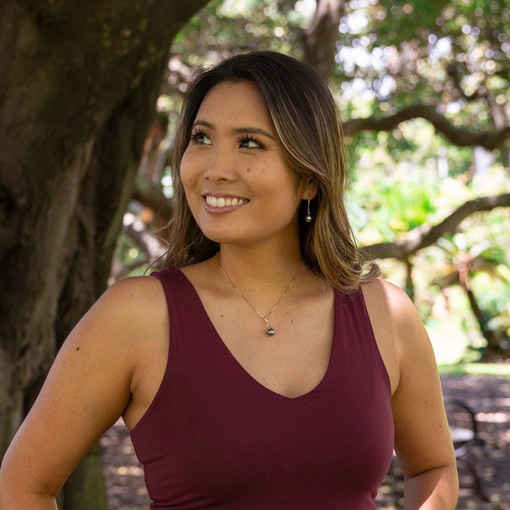 タヒチ黒真珠 イヤリング ゴールド - 9-10mm