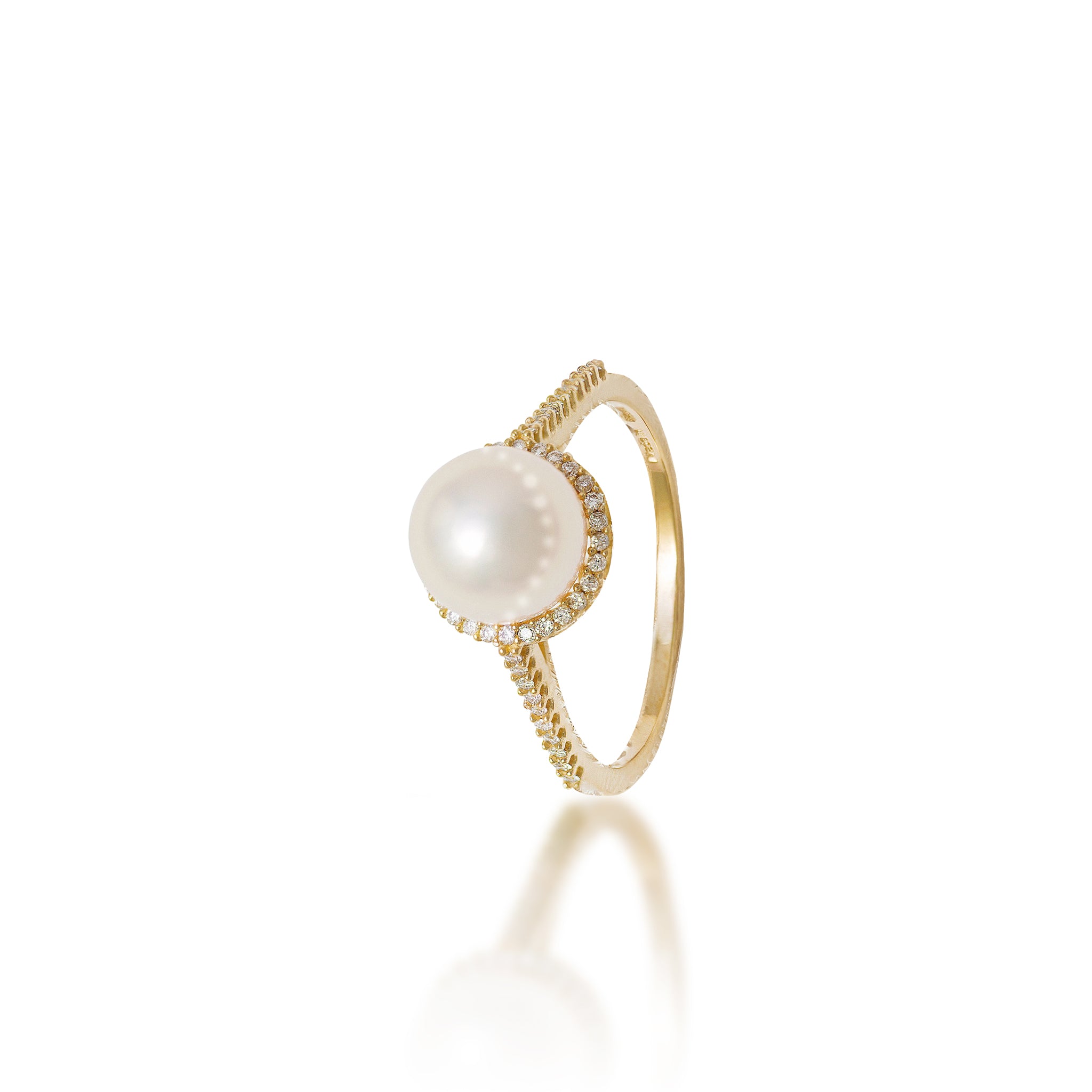 Halo Akoya Pearl Ring in Gold with Diamonds - 8-8.5mm
