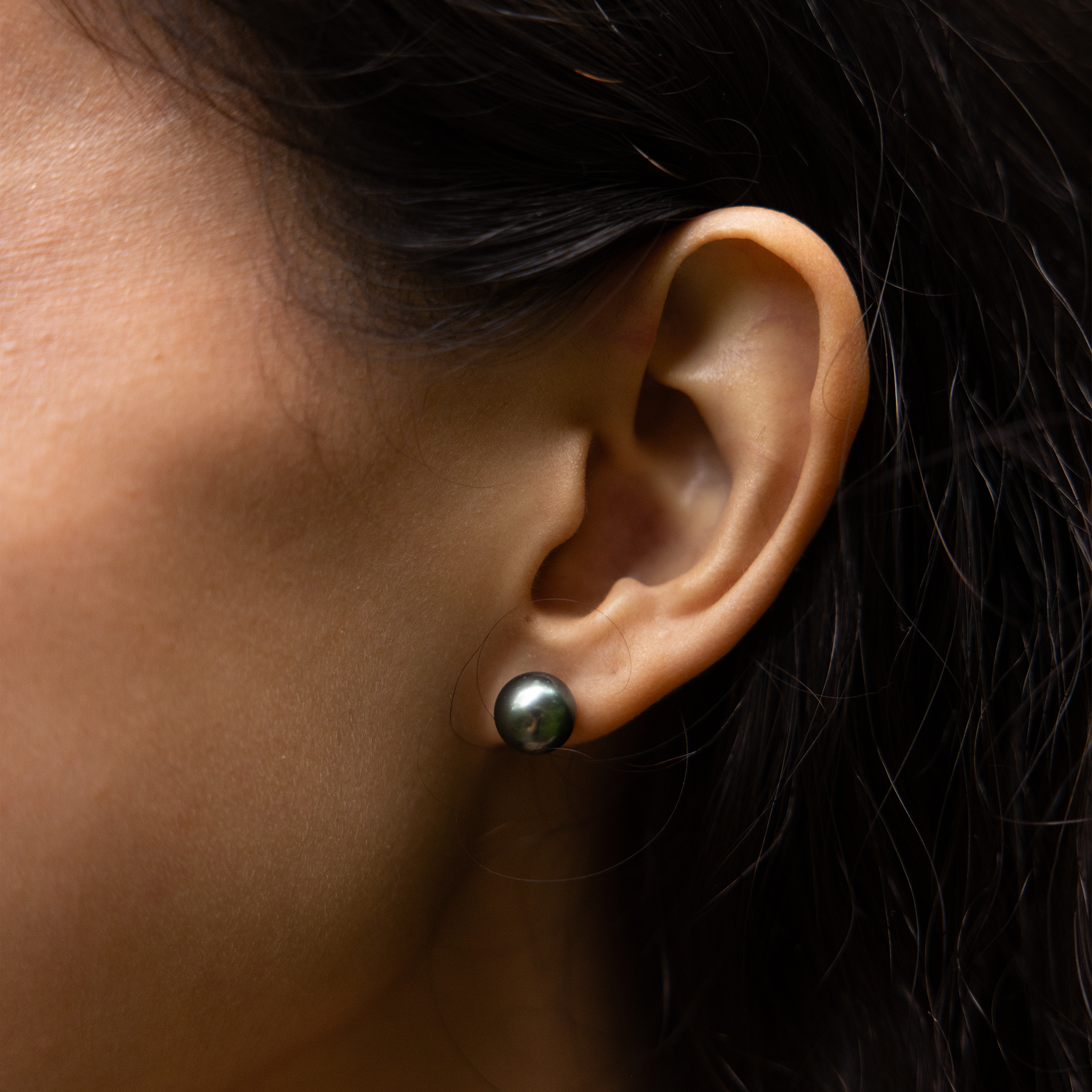 タヒチ黒真珠 イヤリング ゴールド - 8-9mm