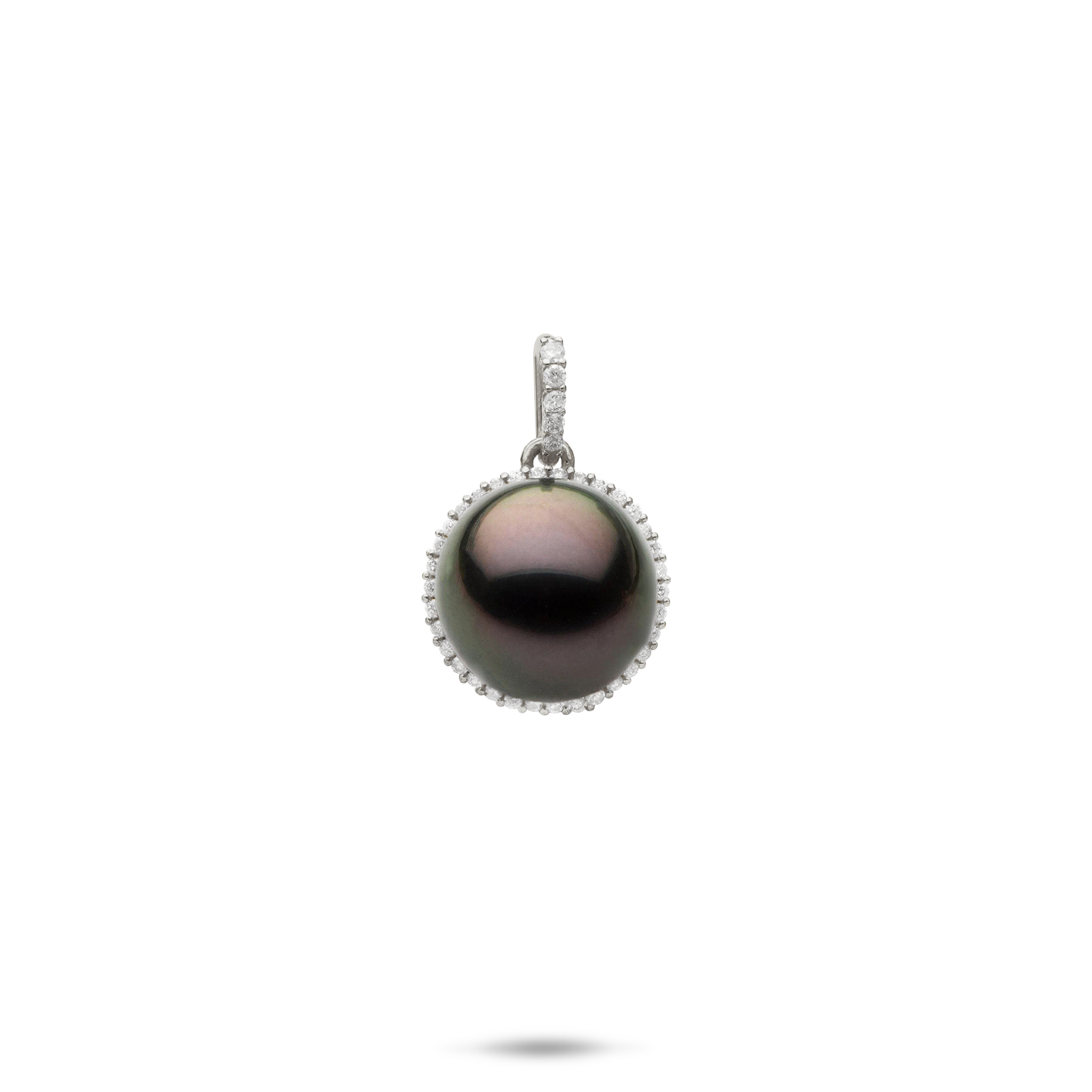 Halo Tahitian Black Pearl Pendant in White Gold with Diamonds - 10-11mm