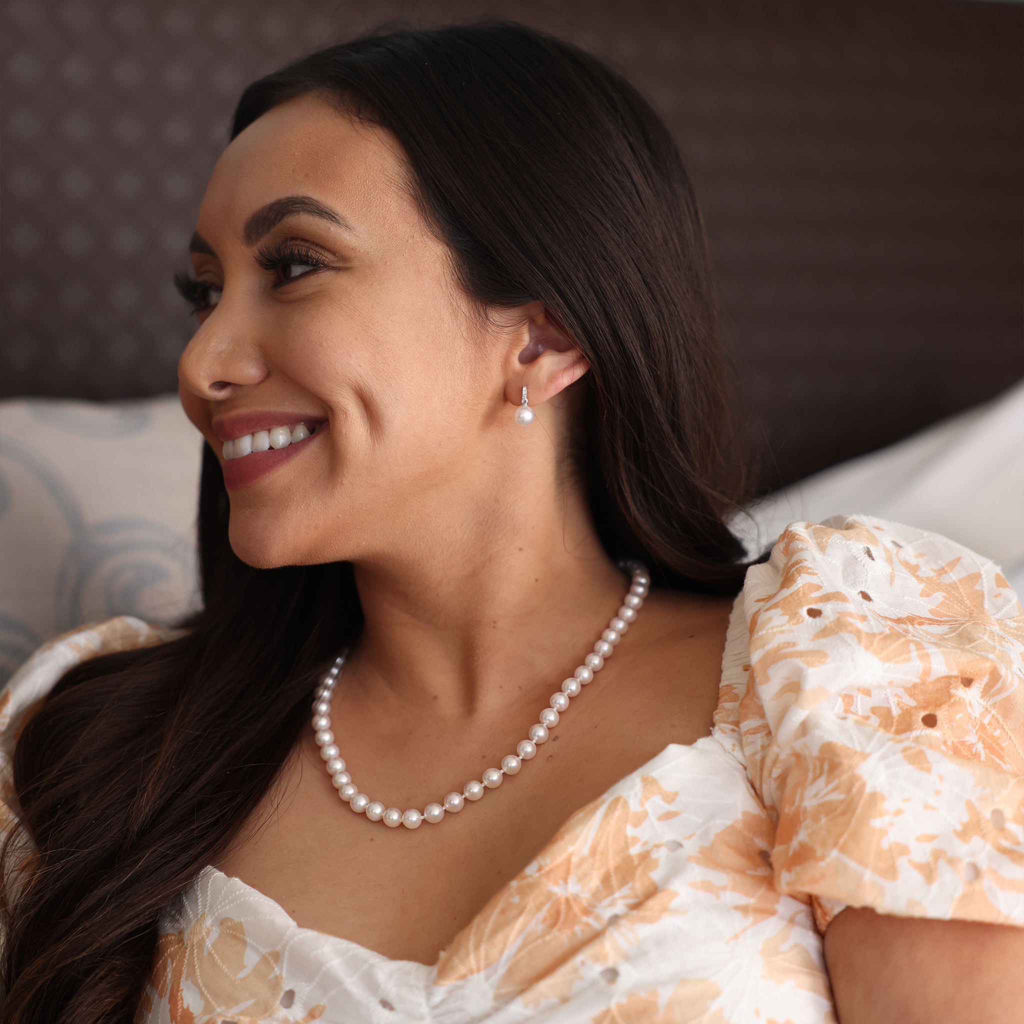 アコヤ ホワイト パール ピアス ダイヤモンド ホワイトゴールド 8mm