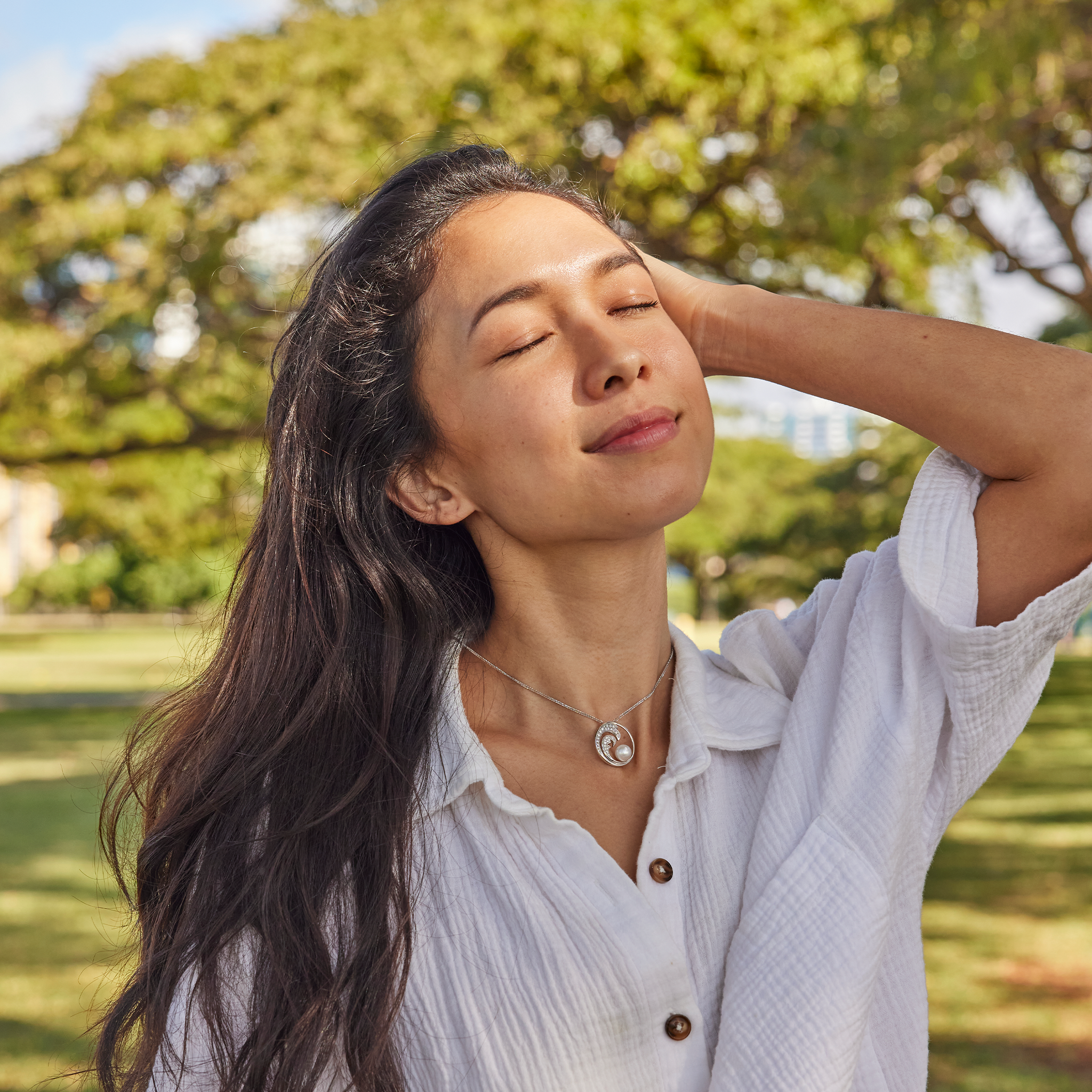 Nalu アコヤ ホワイト パール ペンダント ダイヤモンド ホワイトゴールド 24mm
