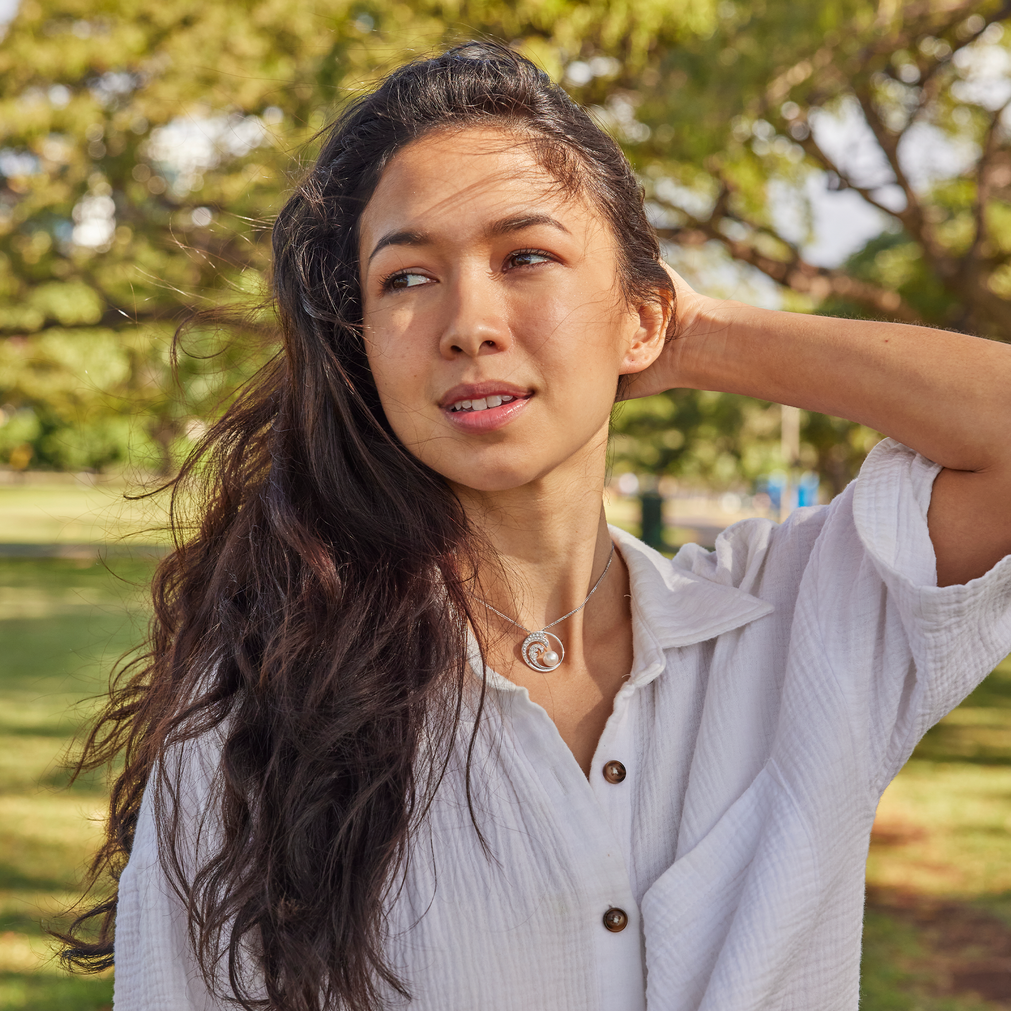 Nalu アコヤ ホワイト パール ペンダント ダイヤモンド ホワイトゴールド 24mm