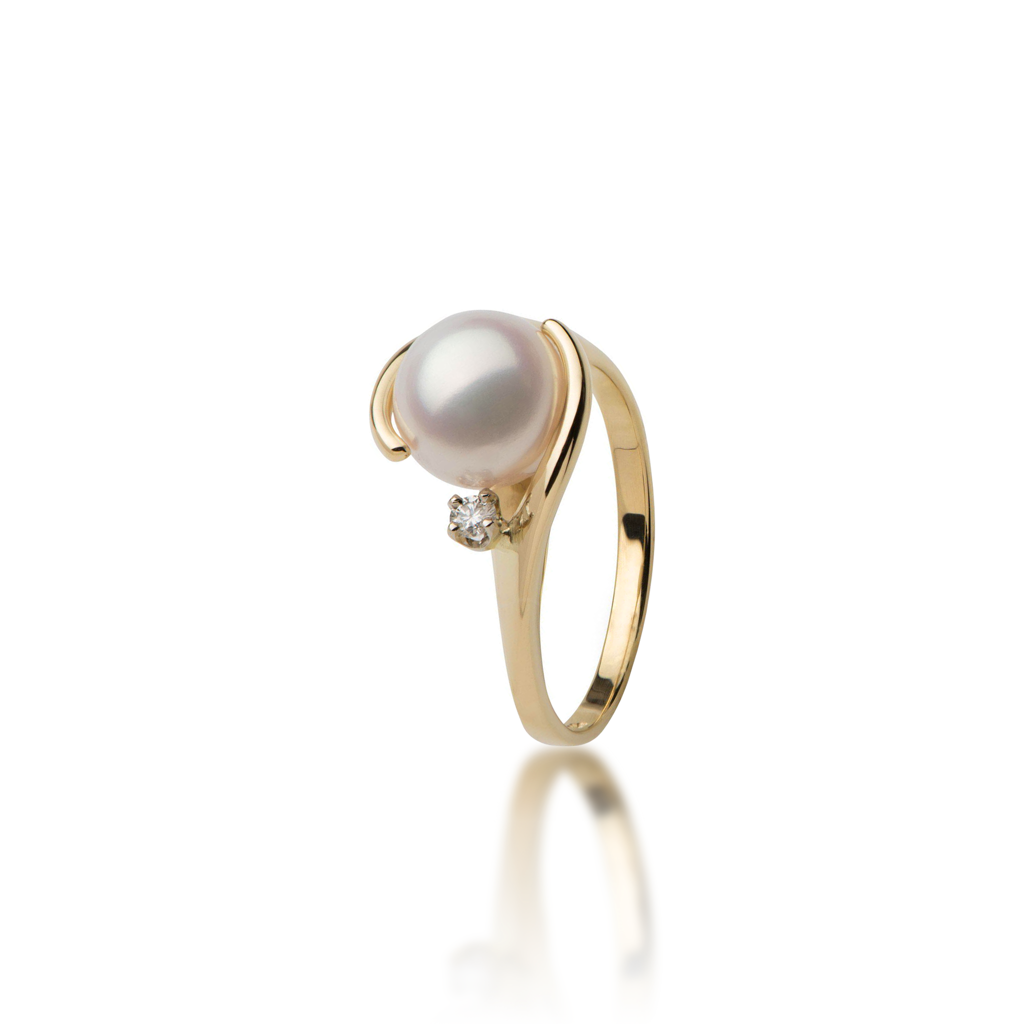 Akoya White Pearl Ring in Gold with Diamond - 8mm