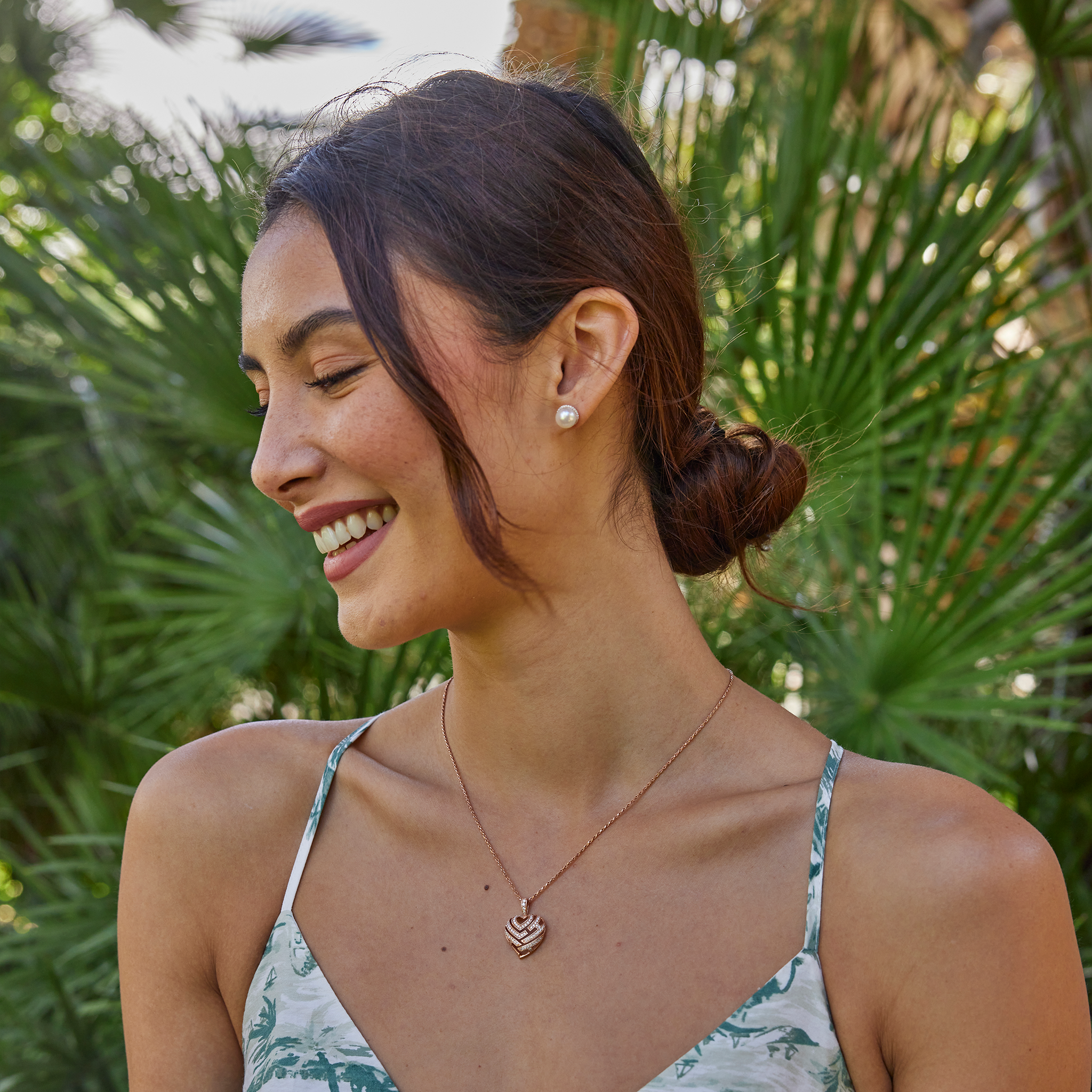 Halo Akoya Pearl Earrings in Rose Gold with Diamonds - 8mm