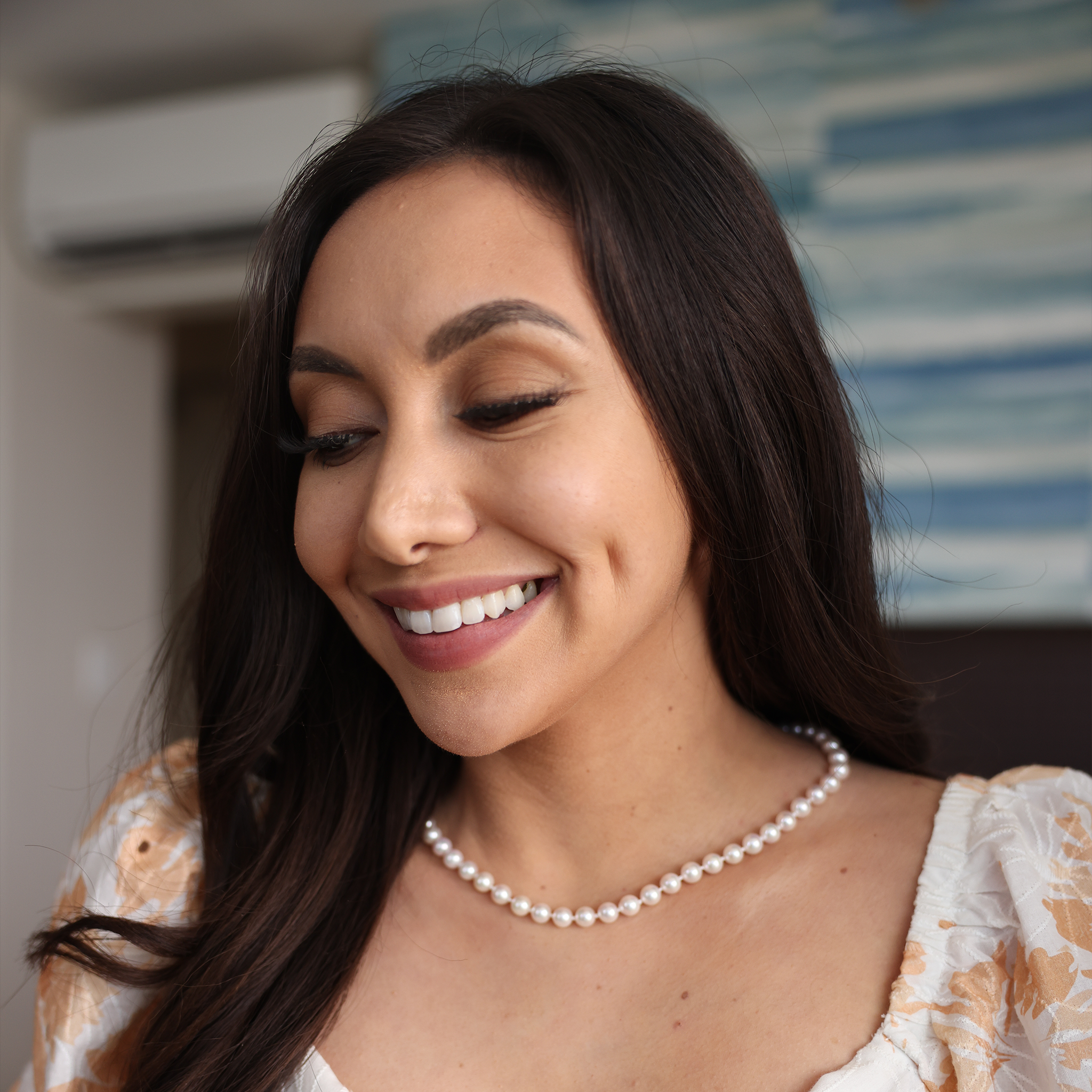 18-19" Akoya White Pearl Strand with Two Tone Gold Clasp - 7-8mm