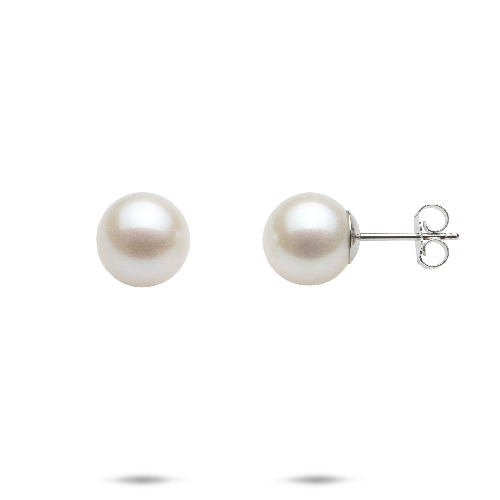 Freshwater White Pearl Earrings in White Gold - 9-10mm
