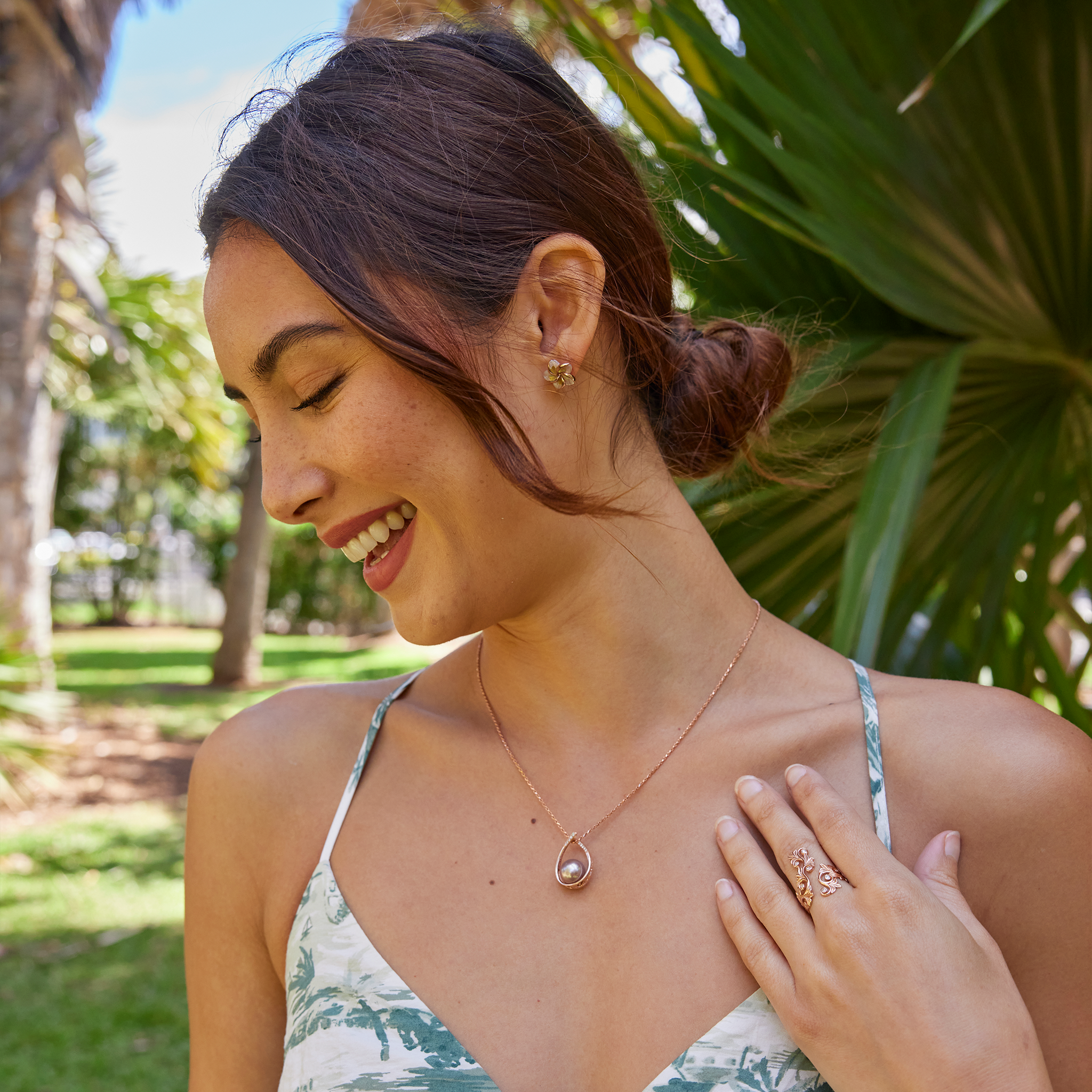 ティアドロップ ライラック 淡水パール ペンダント ダイヤモンド ローズゴールド - 10-11mm