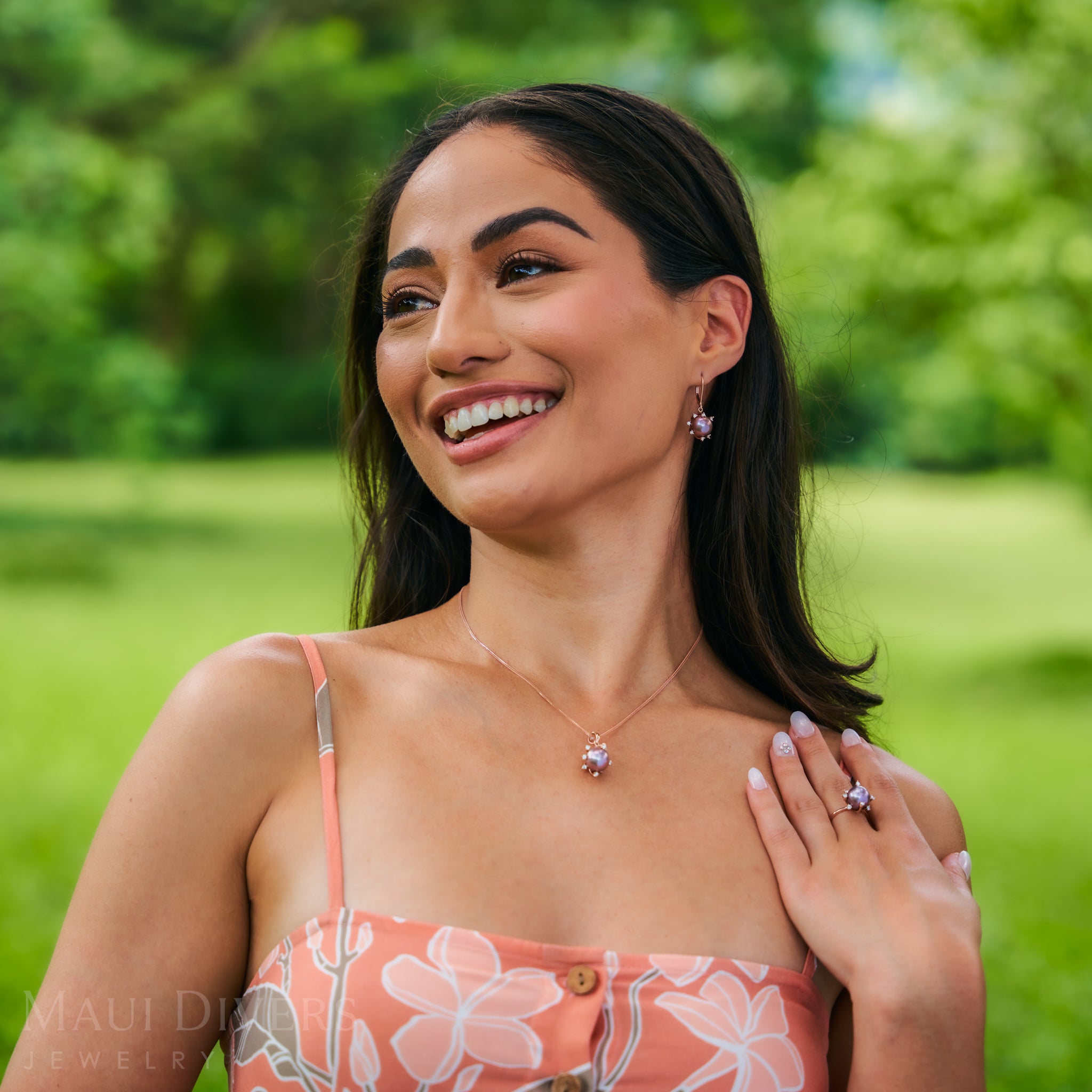 プロテア ライラック 淡水パール ペンダント ダイヤモンド ローズゴールド 11-12mm