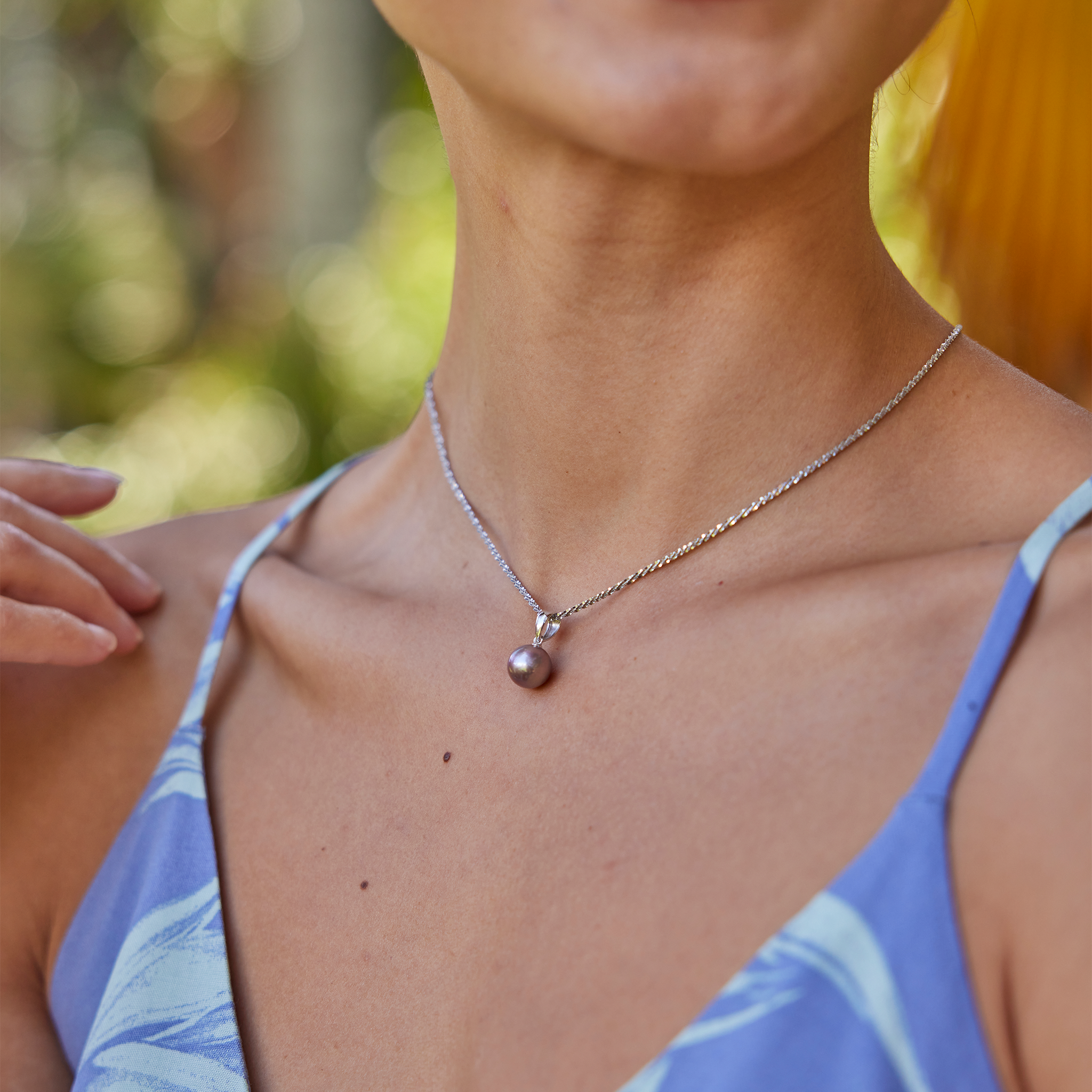 ラベンダー淡水パール・ペンダント ホワイトゴールド 9-10mm