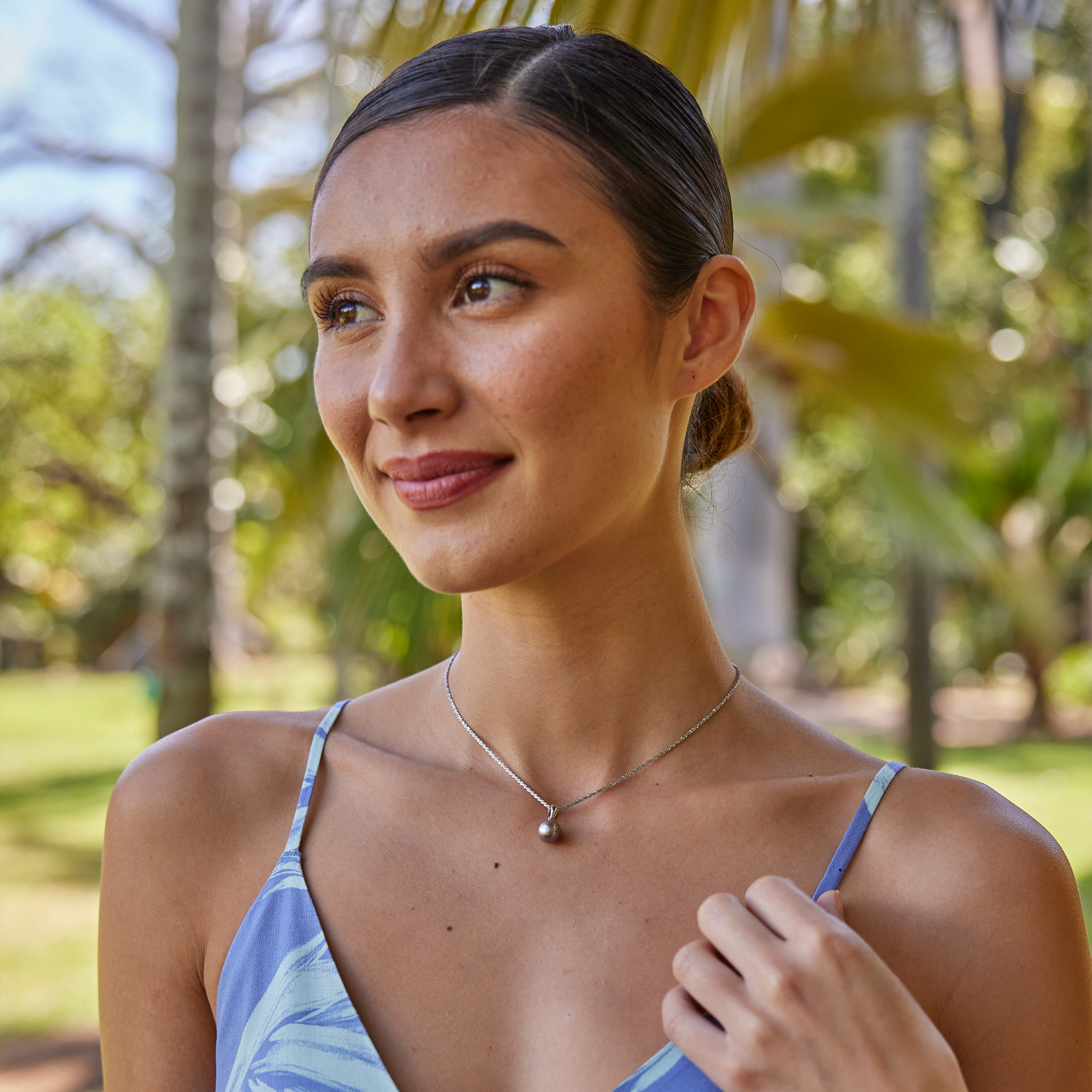 ラベンダー淡水パール・ペンダント ホワイトゴールド 9-10mm