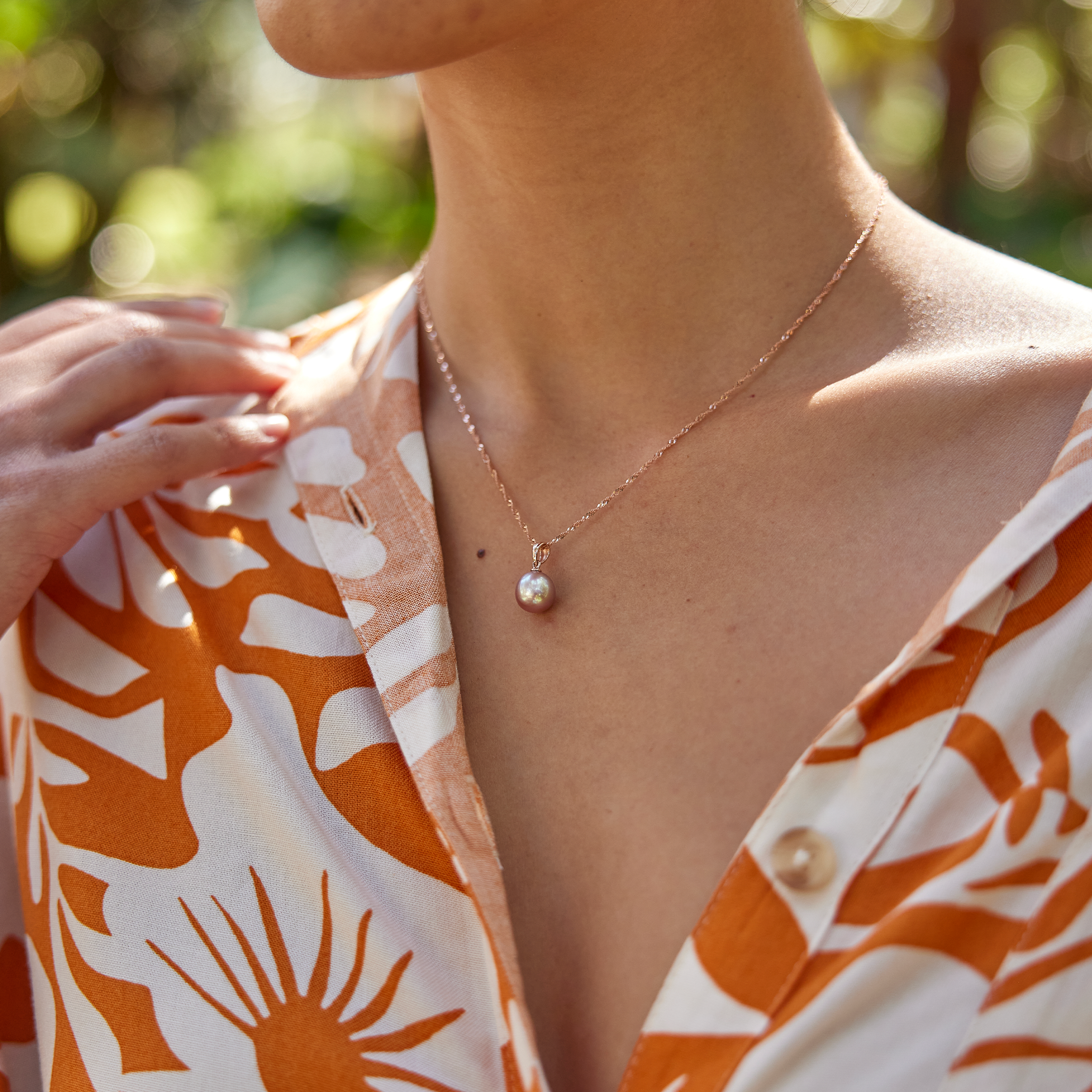 ライラック淡水パール・ペンダント 9-10mm ローズゴールド