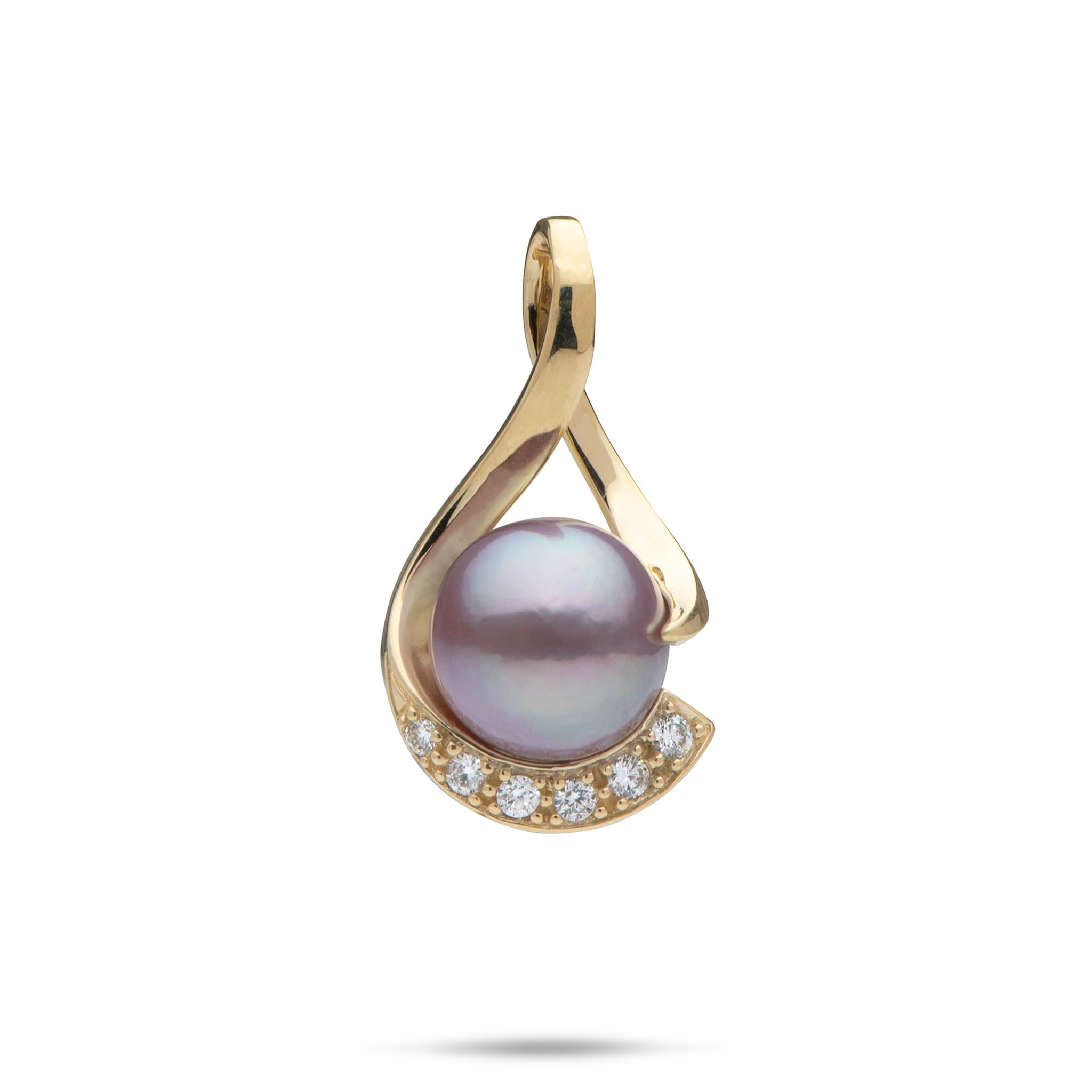 Lilac Freshwater Pearl Infinity Pendant in Gold with Diamonds - 10-11mm