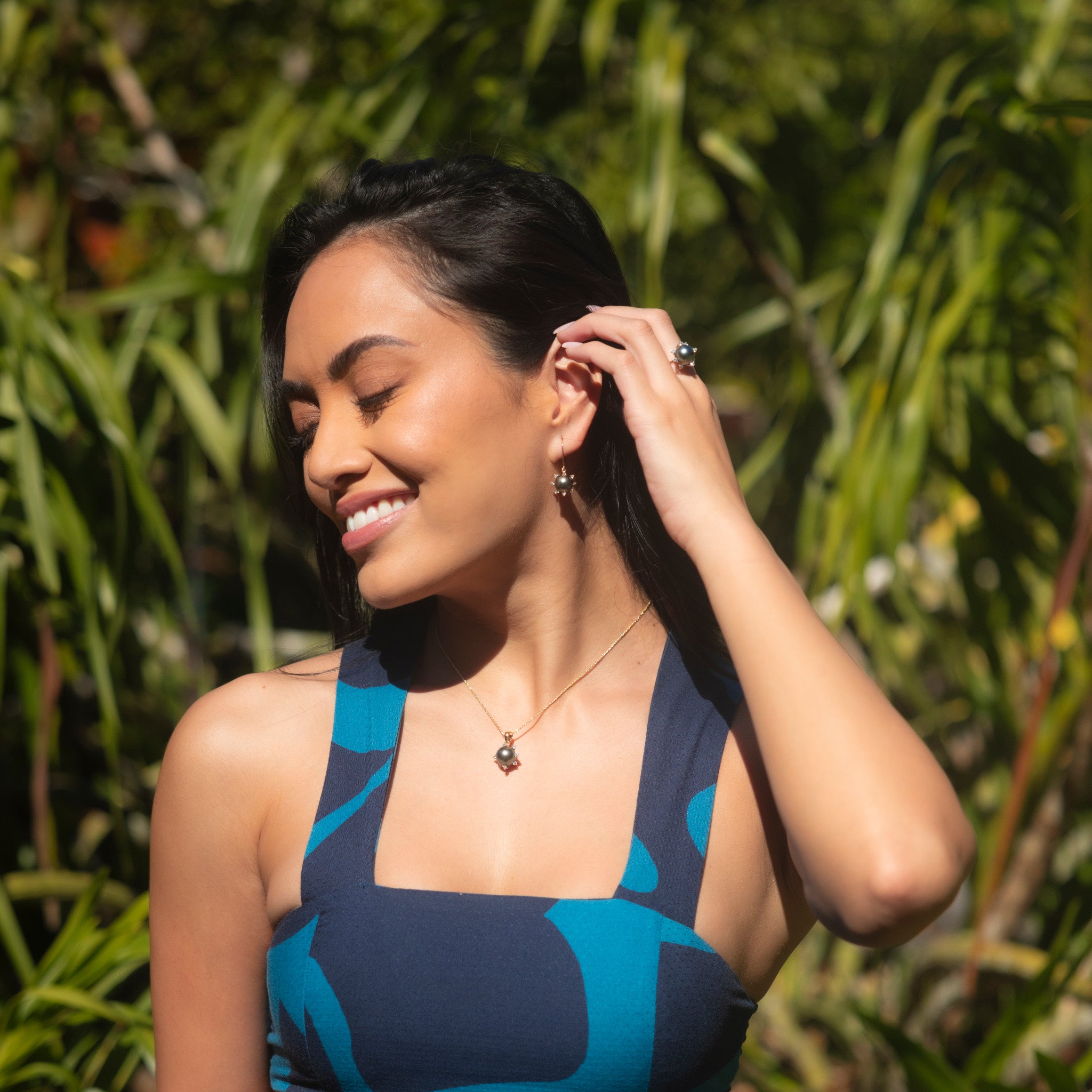 プロテア タヒチアン ブラック パール ダイヤモンド ゴールド リング - 10-11mm