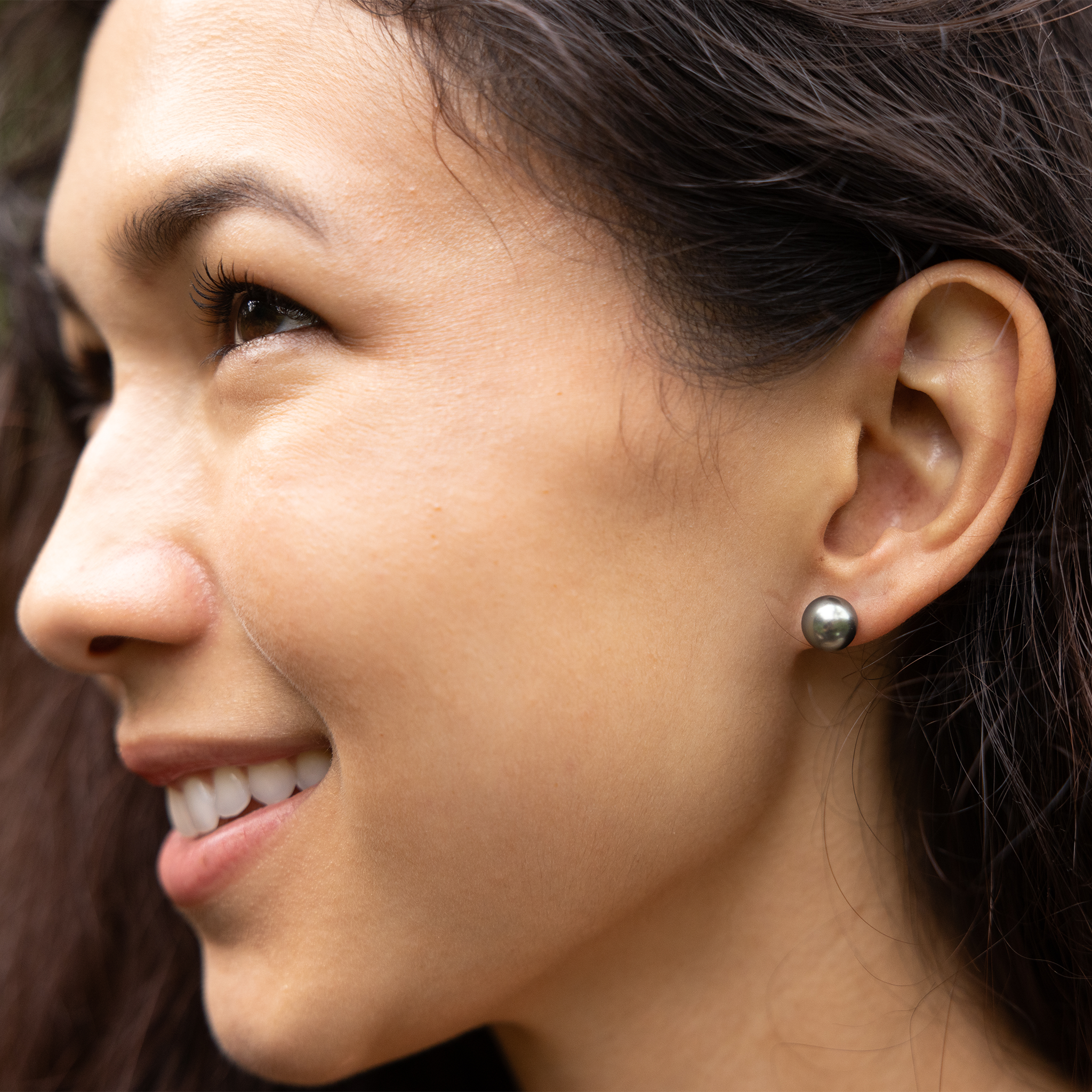 タヒチ黒真珠 イヤリング ゴールド - 8-9mm