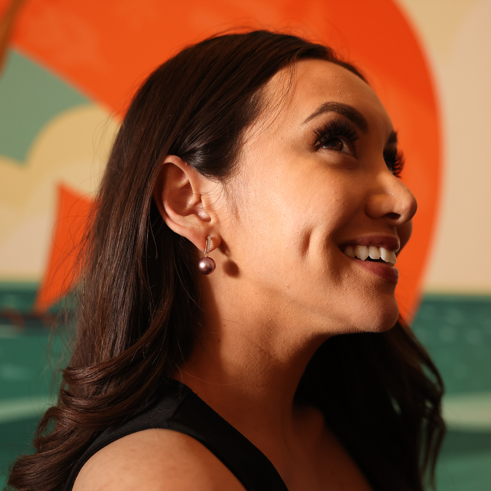 ライラック 淡水パール ピアス ダイヤモンド ローズゴールド - 11-12mm