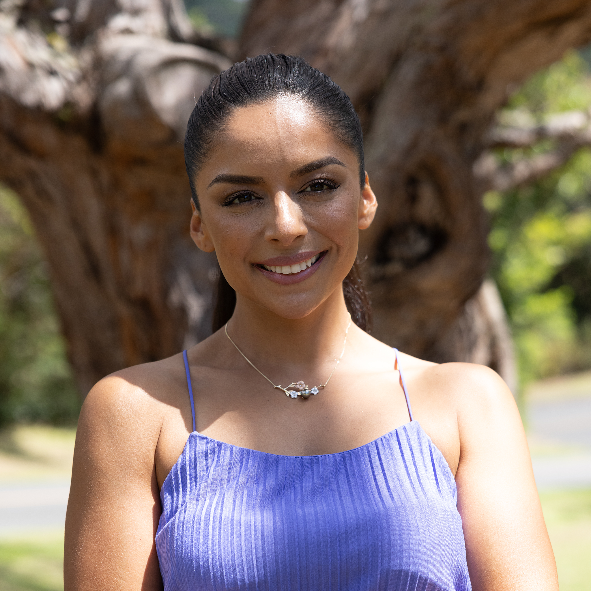 16-18" アジャスタブル パール イン ブルームプルメリア タヒチ黒真珠ネックレス ダイヤモンド スリーカラーゴールド 48mm