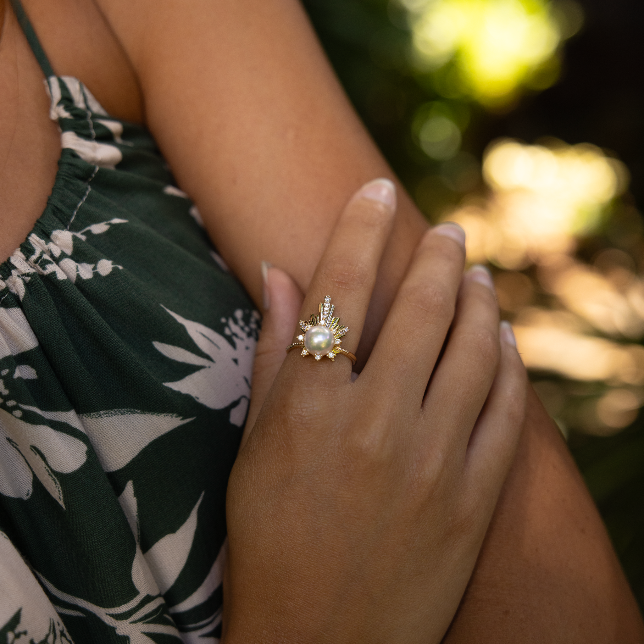 E Hoʻāla アコヤ真珠 リング ダイヤモンド ゴールド - 21mm