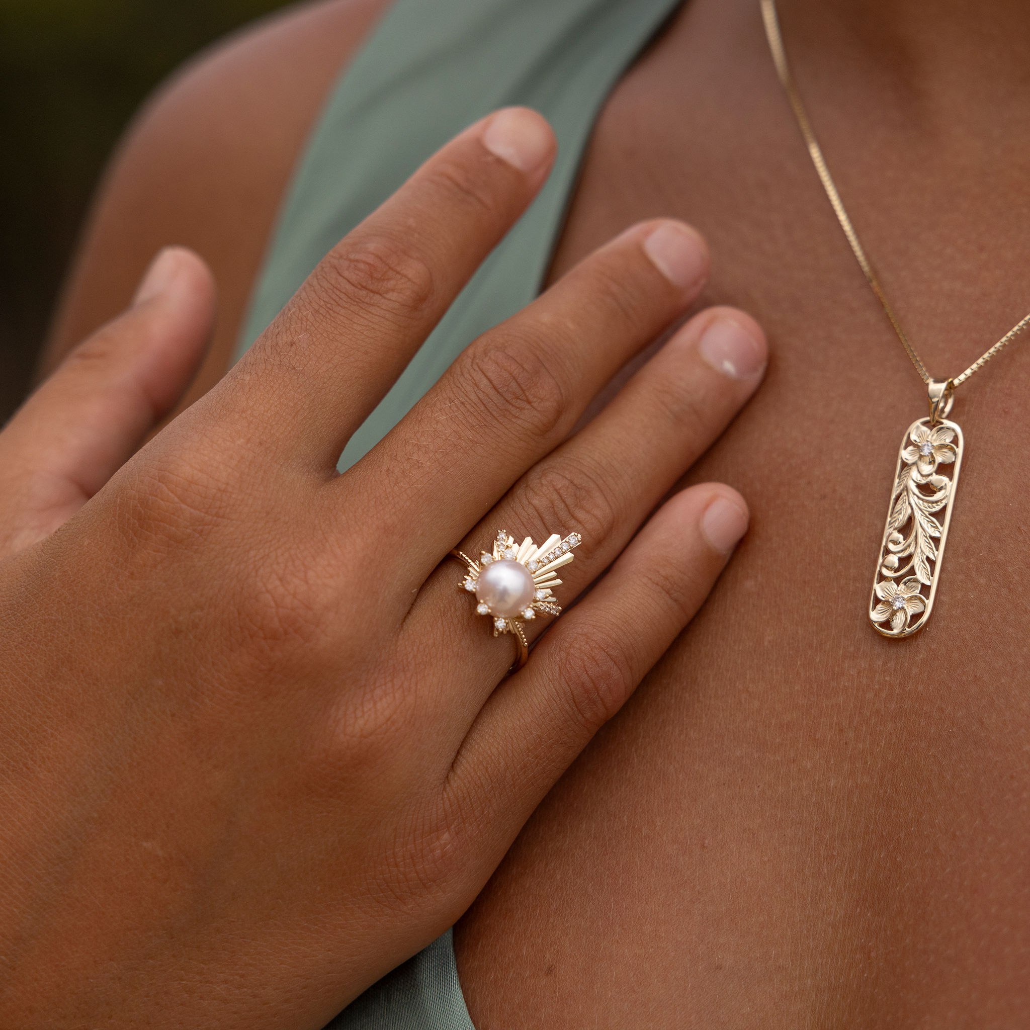 E Hoʻāla アコヤ真珠 リング ダイヤモンド ゴールド - 21mm