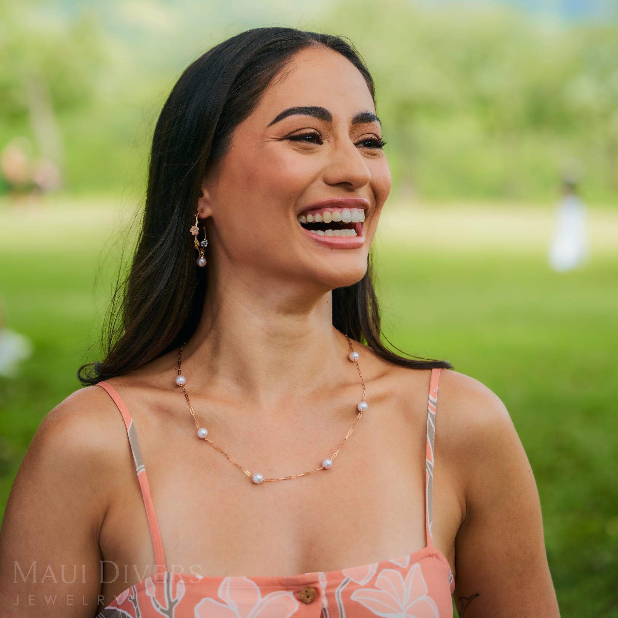 アコヤ真珠 ペーパークリップ チェーン ネックレス (ローズゴールド