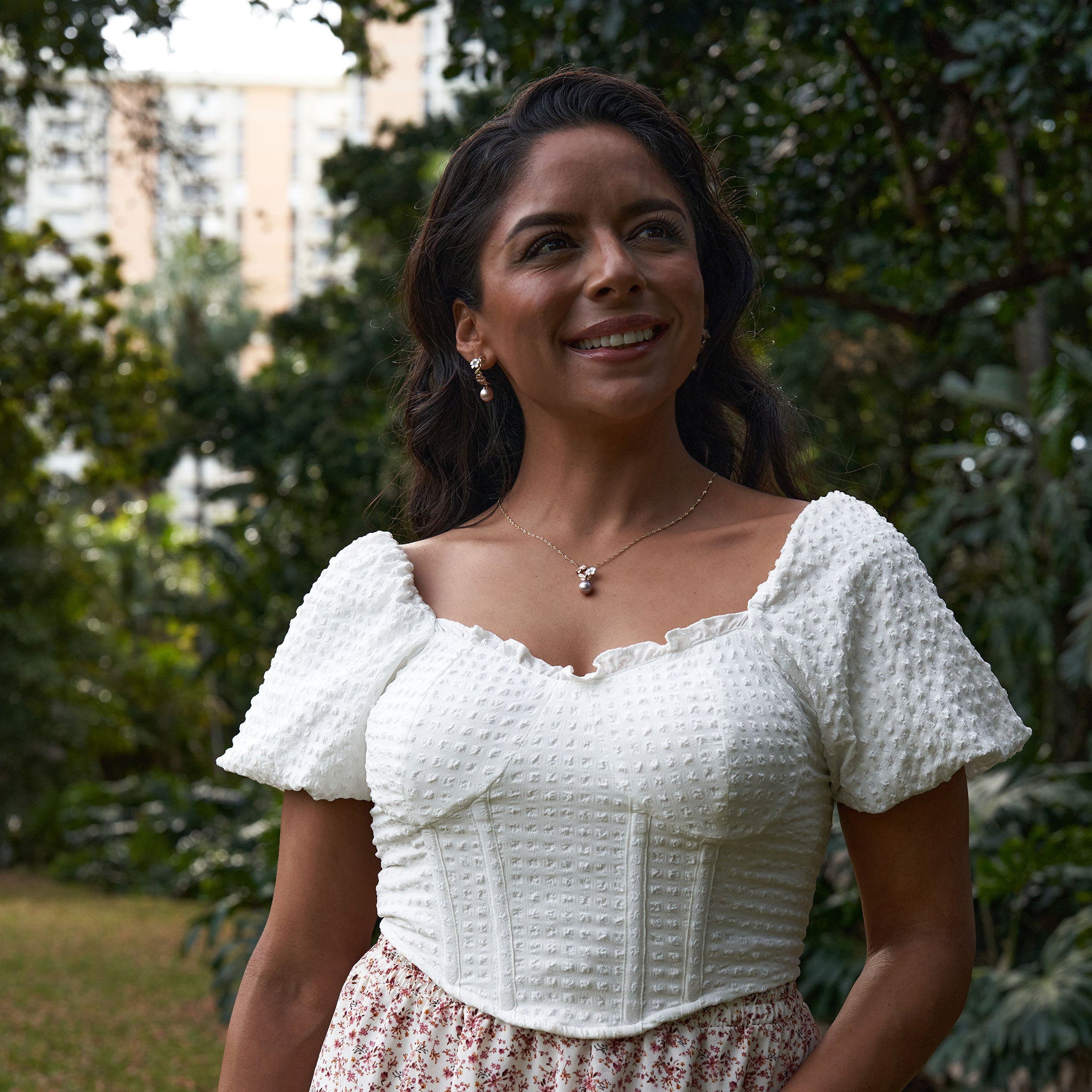 パール イン ブルームプルメリア ラベンダー 淡水パール ピアス ダイヤモンド スリーカラー ゴールド -23mm