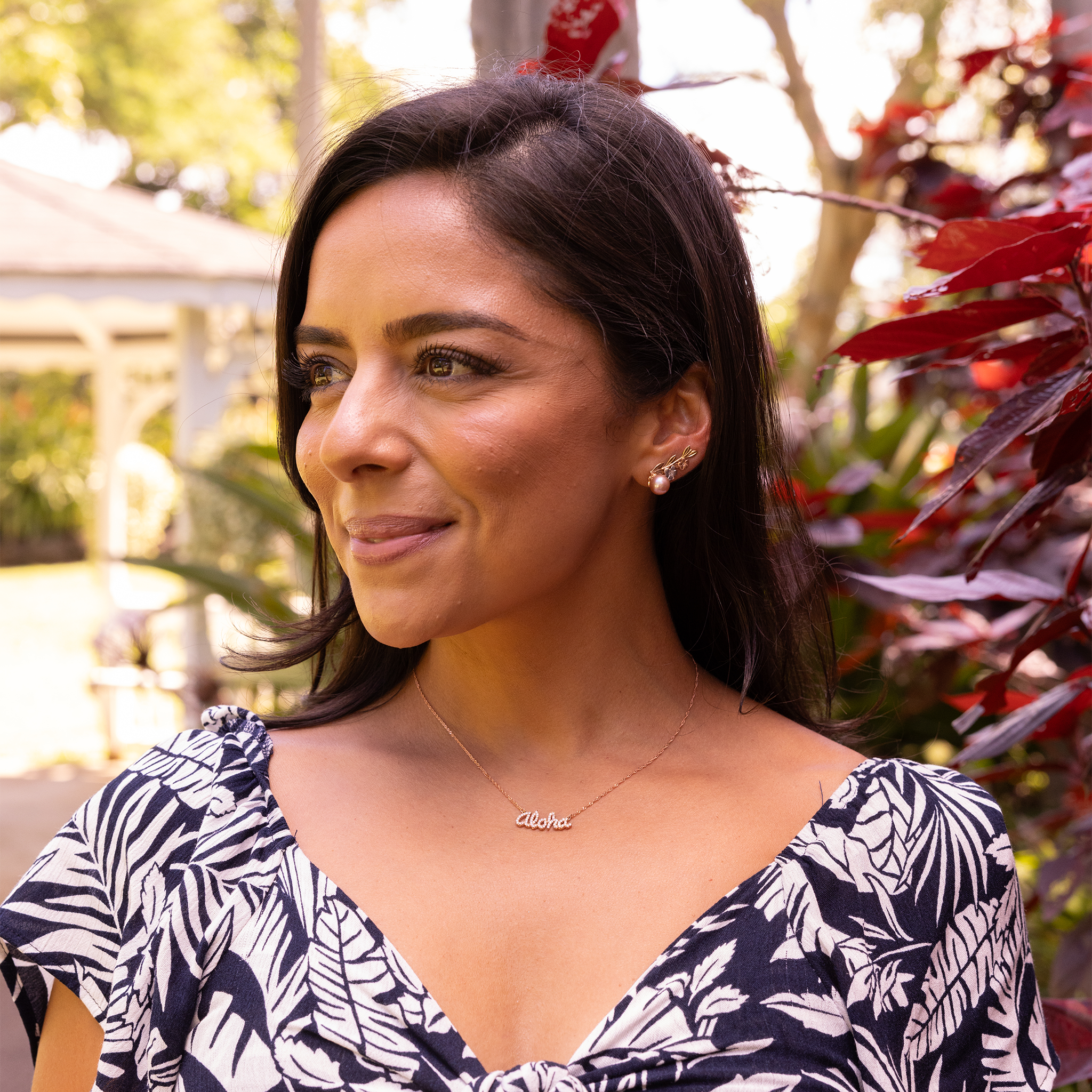 パール イン ブルームプルメリア ラベンダー 淡水パール クライマー ピアス ダイヤモンド トライカラー ゴールド