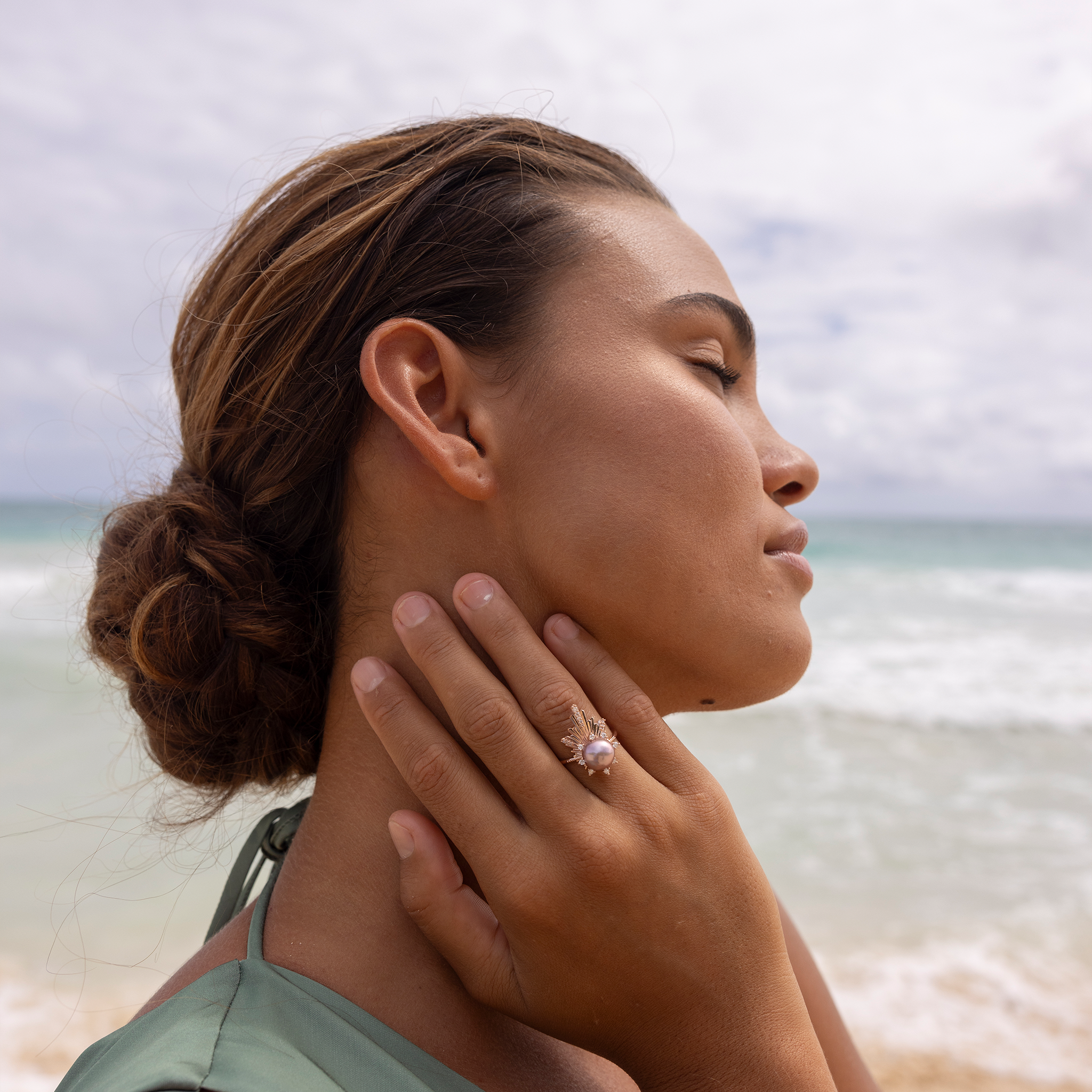 E Hoʻāla ラベンダー淡水パール リング ダイヤモンド ローズゴールド - 21mm