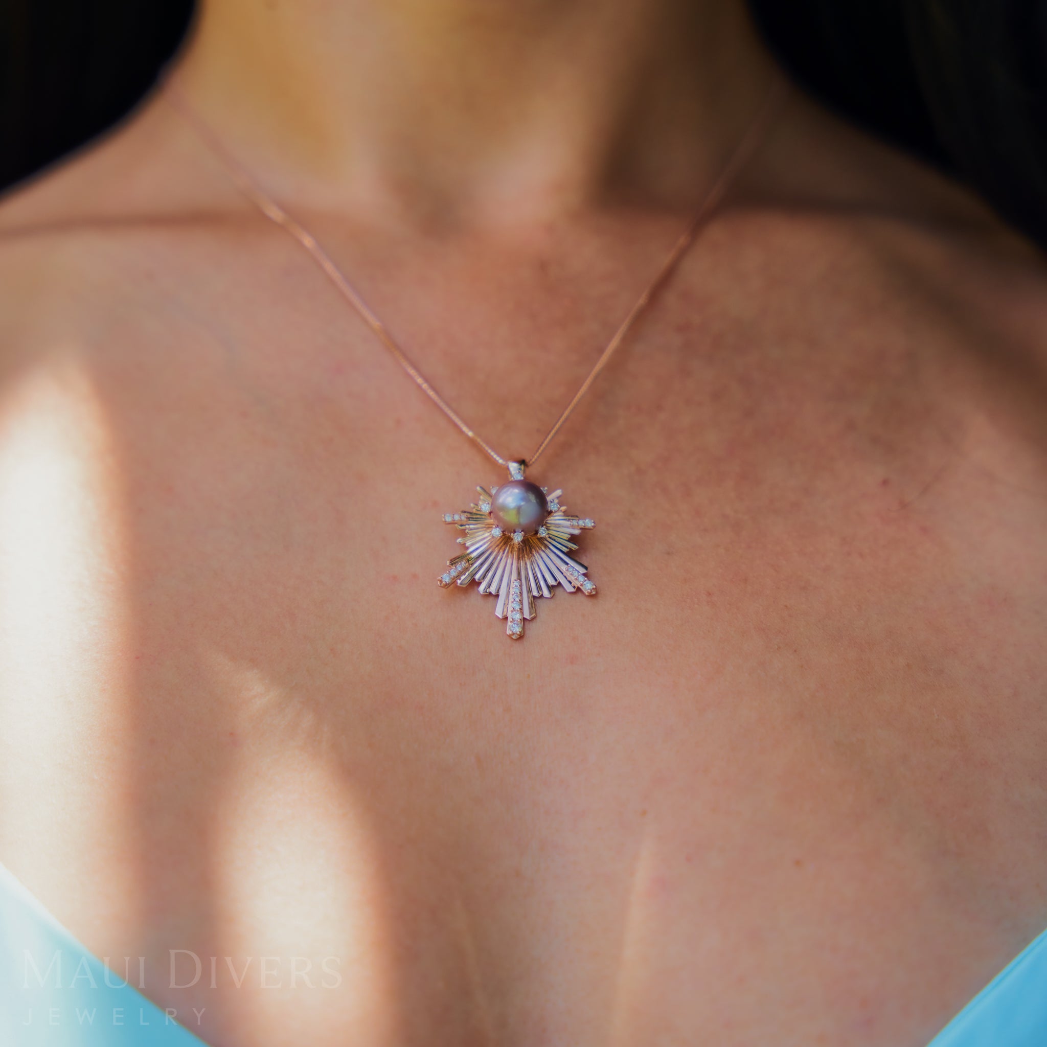 E Hoʻāla ラベンダー淡水パール・ペンダント ダイヤモンド ローズゴールド 27mm