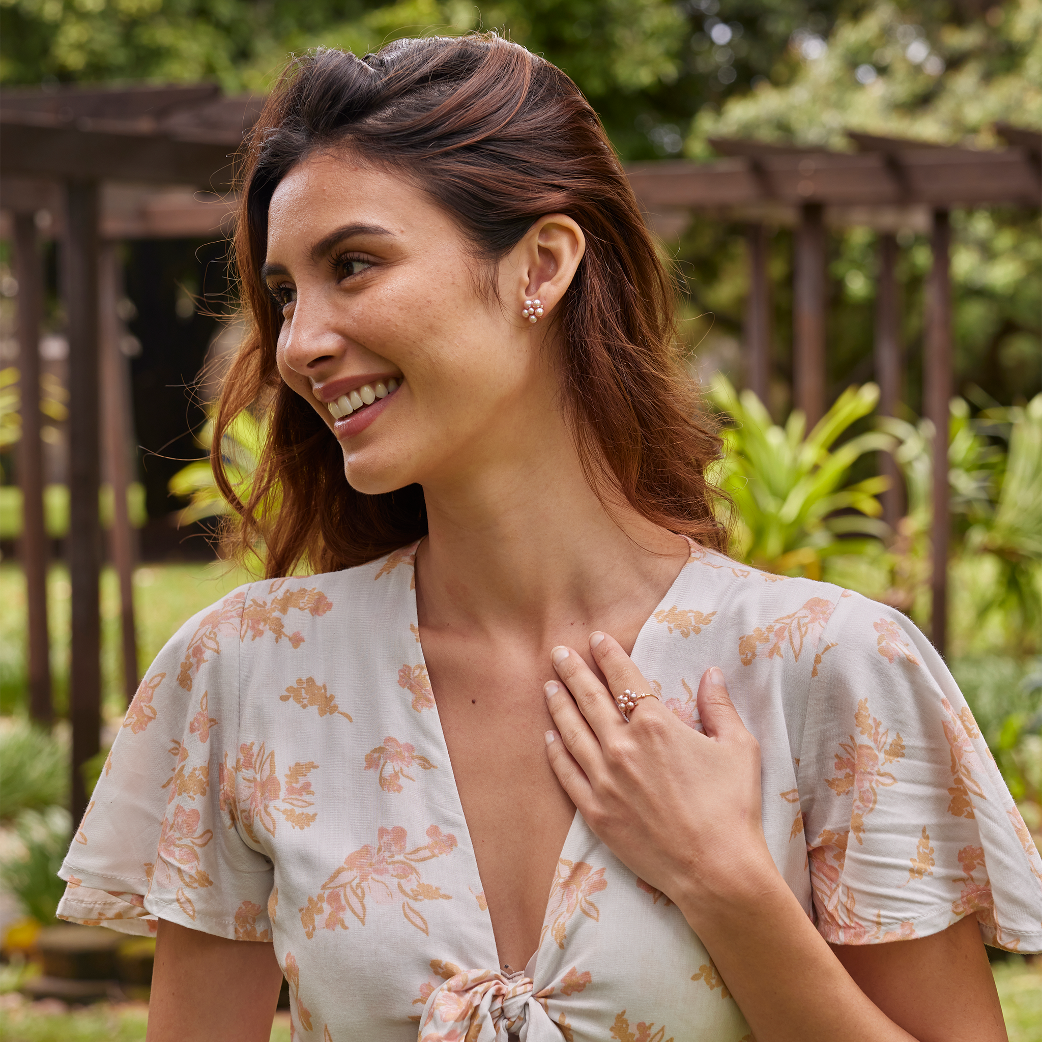 タイニーバブルス ラベンダー 淡水パール ピアス ゴールド ダイヤモンド