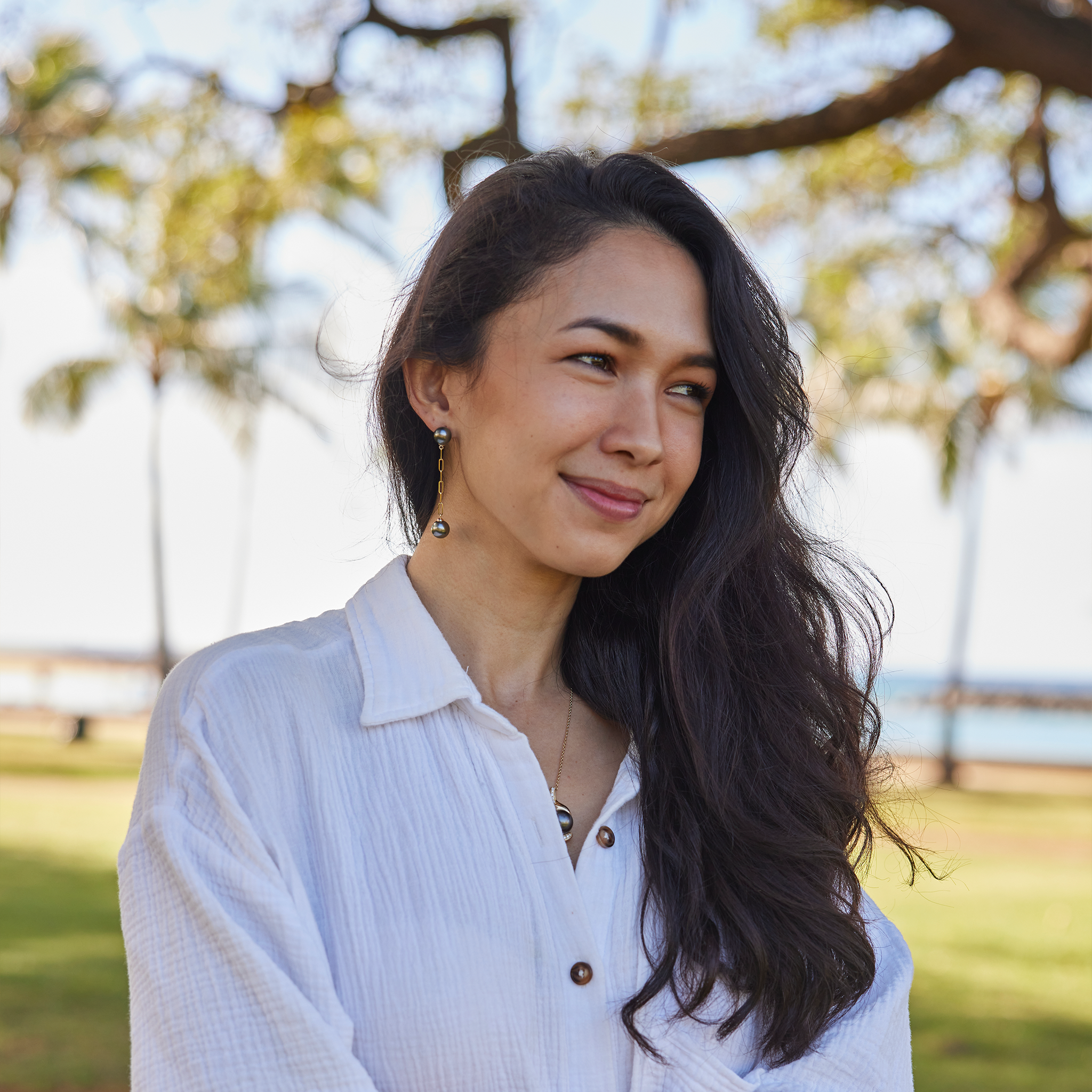 タヒチアン ブラック パール ペーパークリップ チェーン ピアス ゴールド - 9-10mm